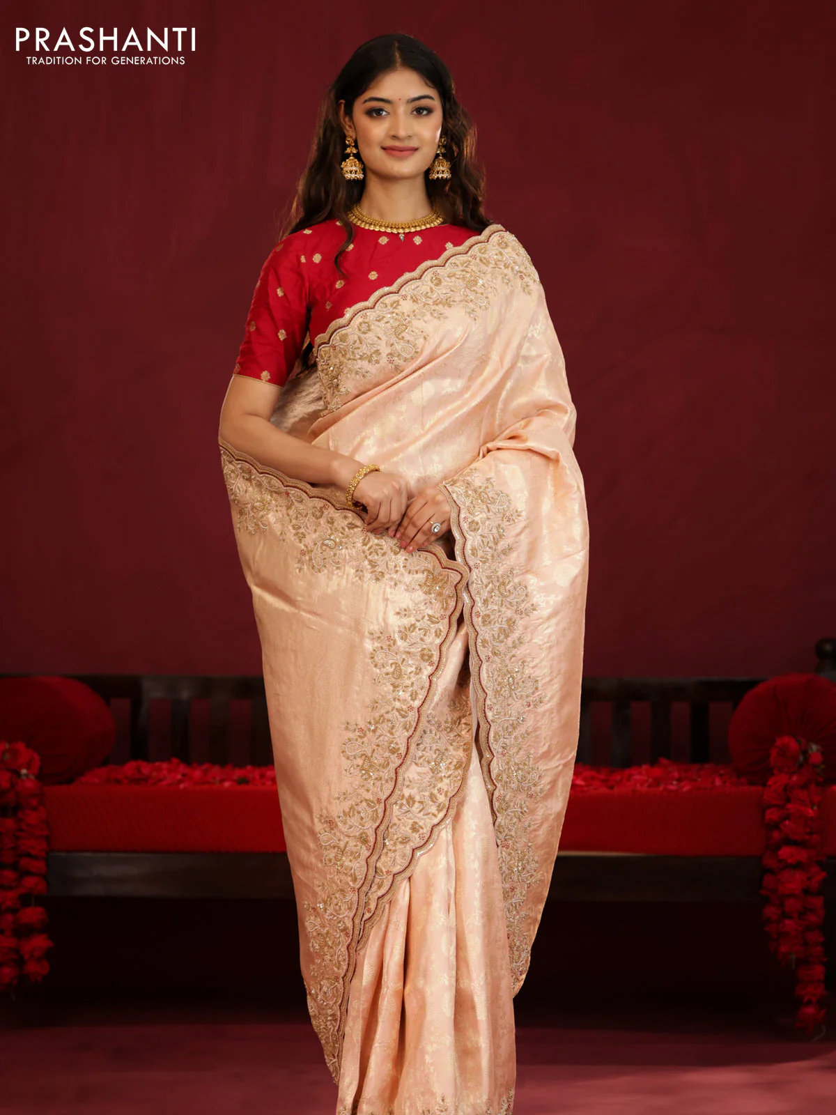 Pastel pink pure kanchipuram silk saree with allover weaves & border embroidery - Image 8