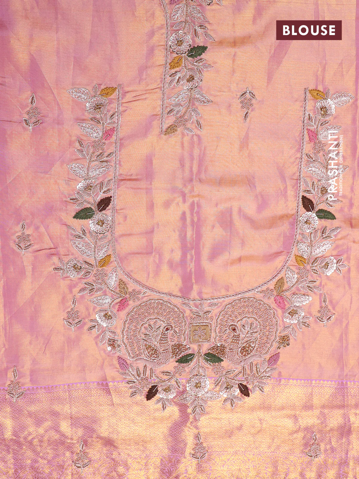 Pastel pink pure kanchipuram silk saree with brocade zari weaves & embroidery - Image 8