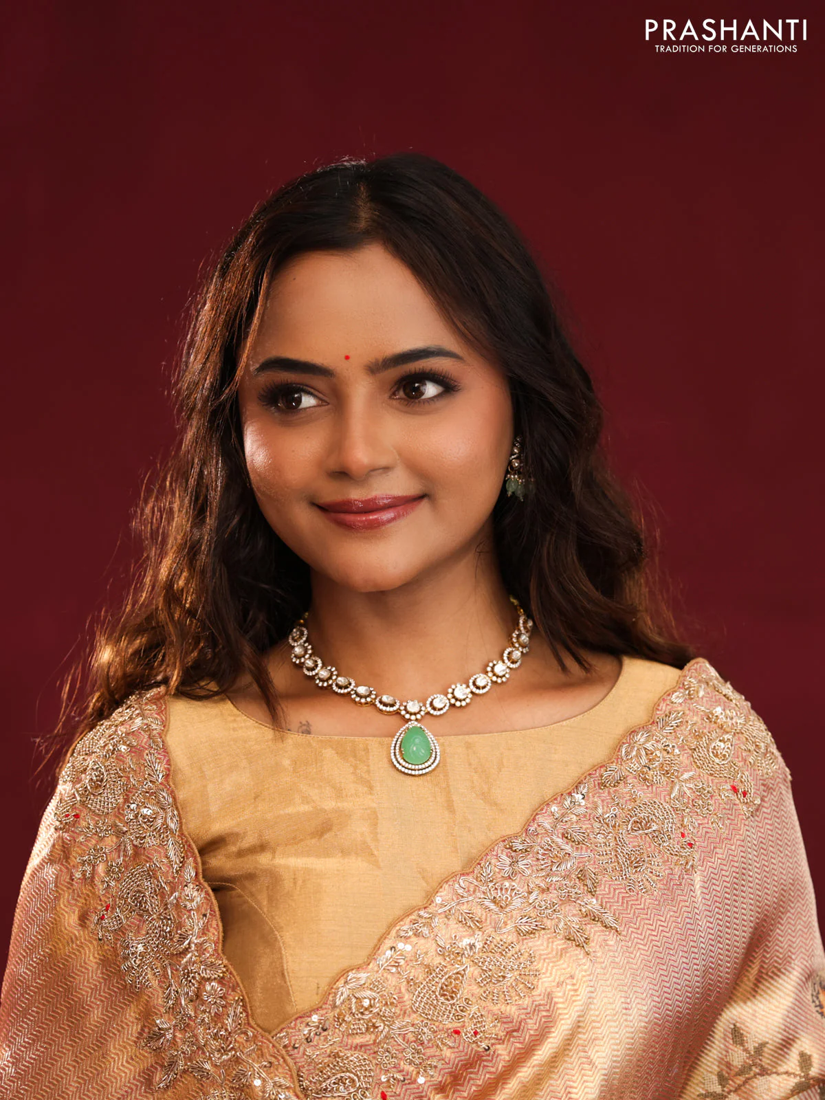 Pastel pink pure kanchipuram tissue silk saree with allover embroidery - Image 7