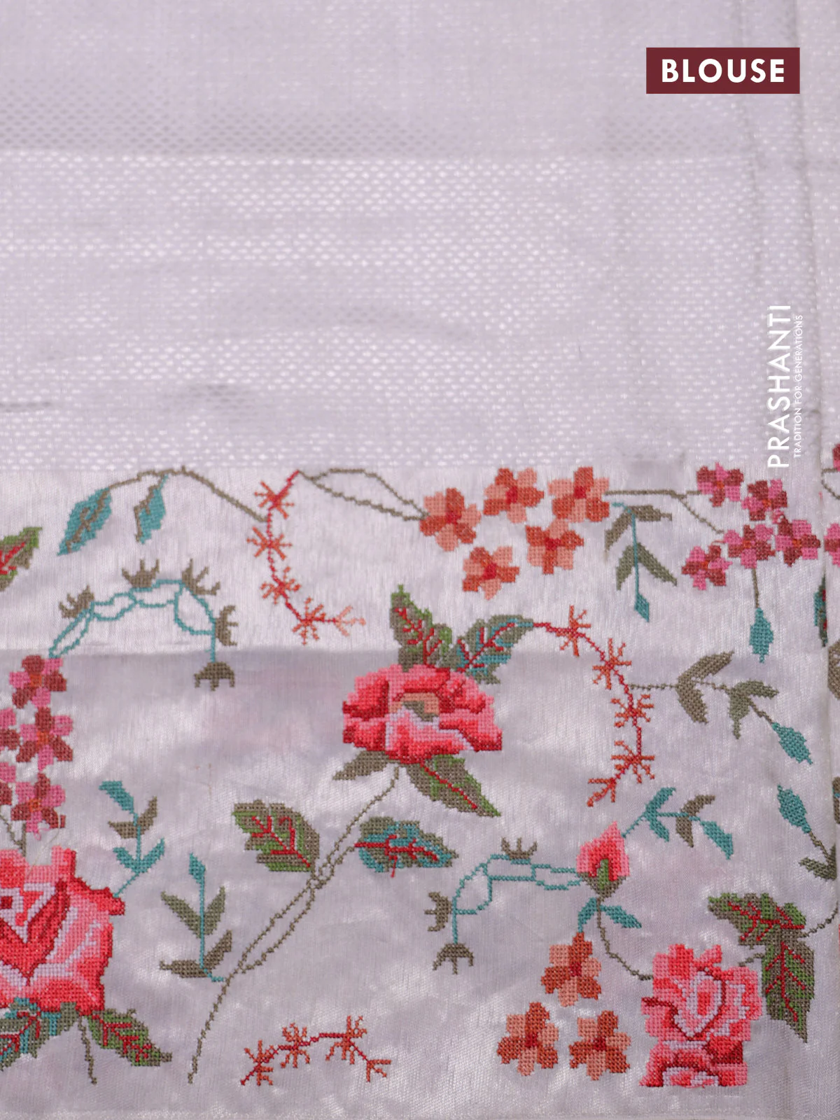 Peach Kanchipuram Silk saree with Floral Embroidery border - Image 7