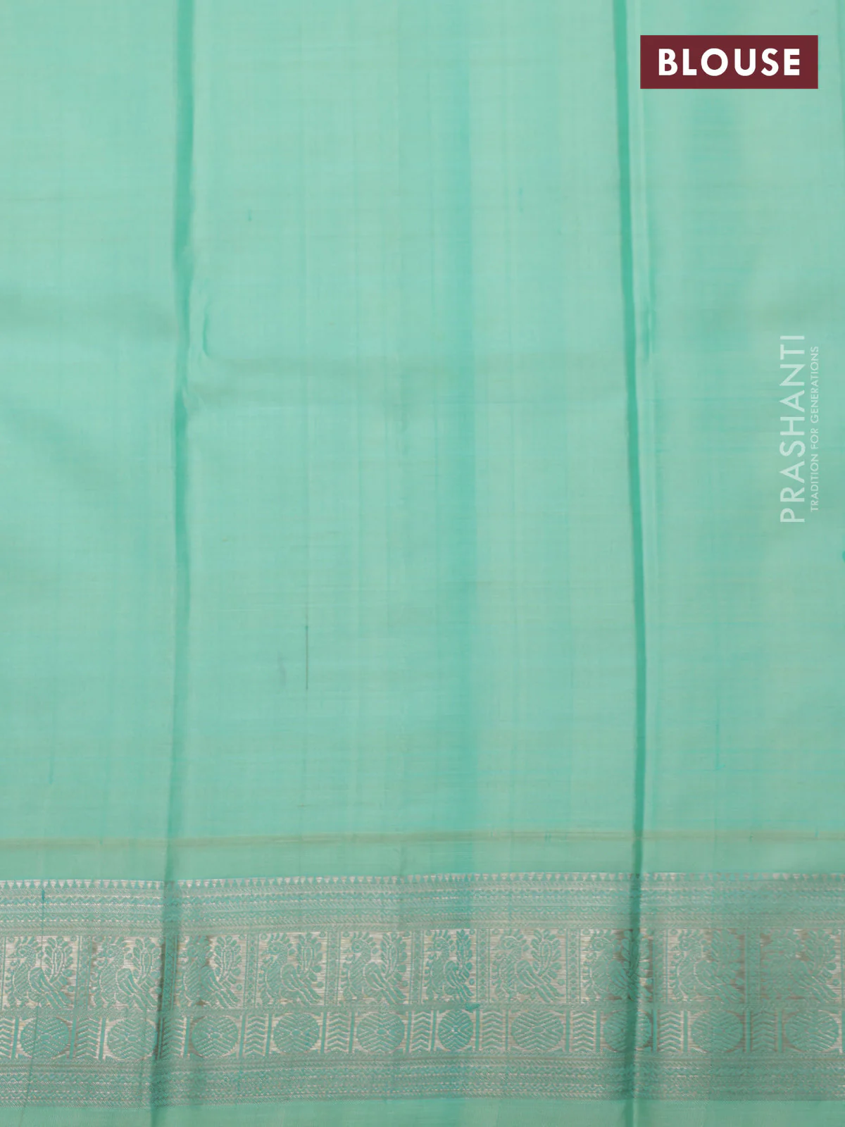 Peacock green-teal shade pure kanchipuram silk saree with allover zari checked pattern - Image 6