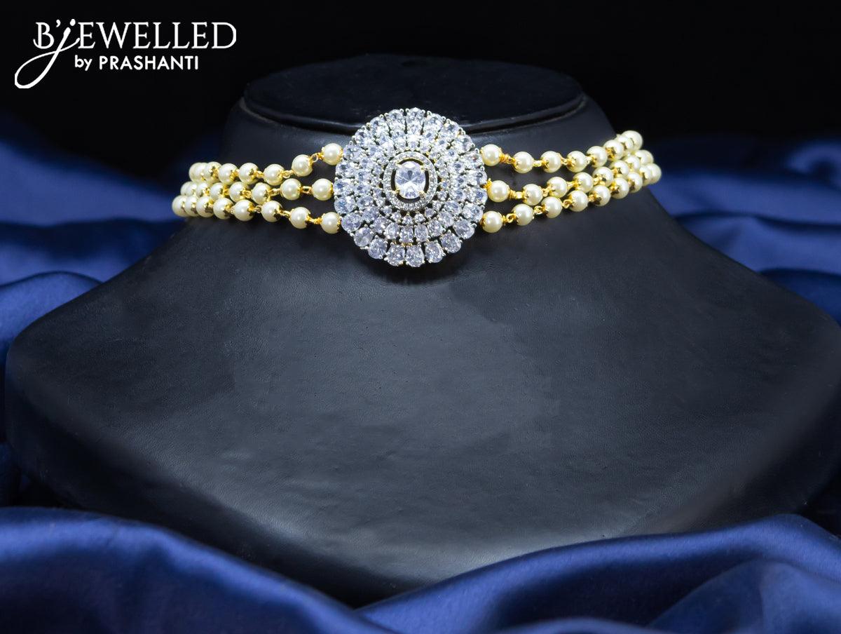 Pearl choker with cz stone