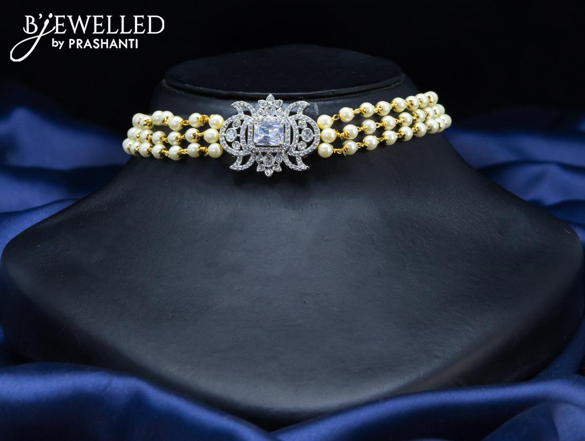 Pearl choker with cz stone