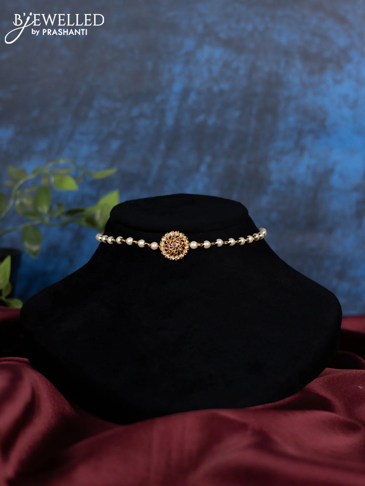 Pearl choker with ruby and cz stones - Image 2