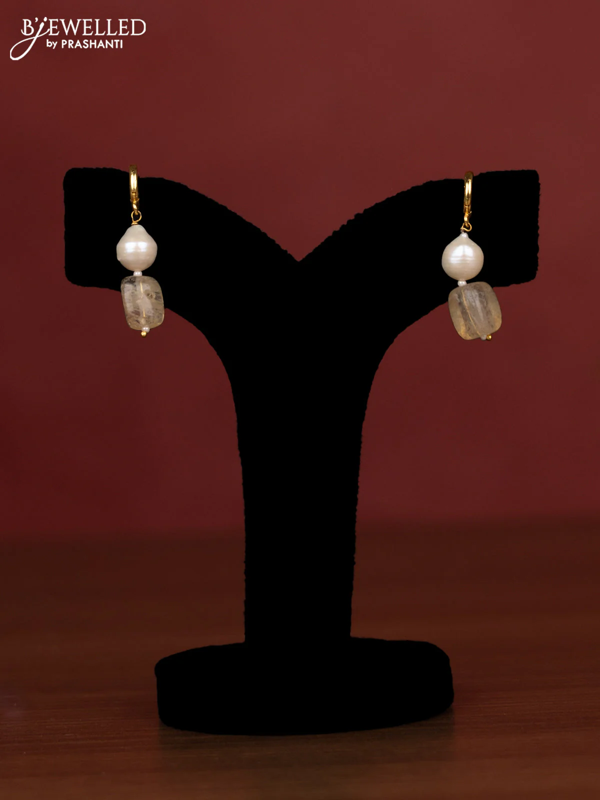Pearl golden beads maala double layer with earring - Image 2