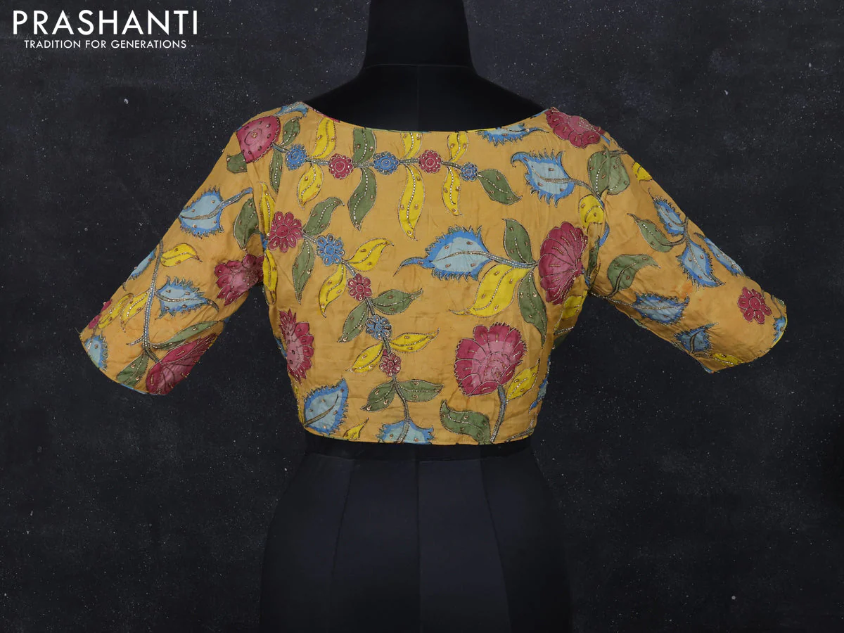 Pen kalamkari readymade blouse sandal with allover kalamkari prints & embroidery work - Image 2