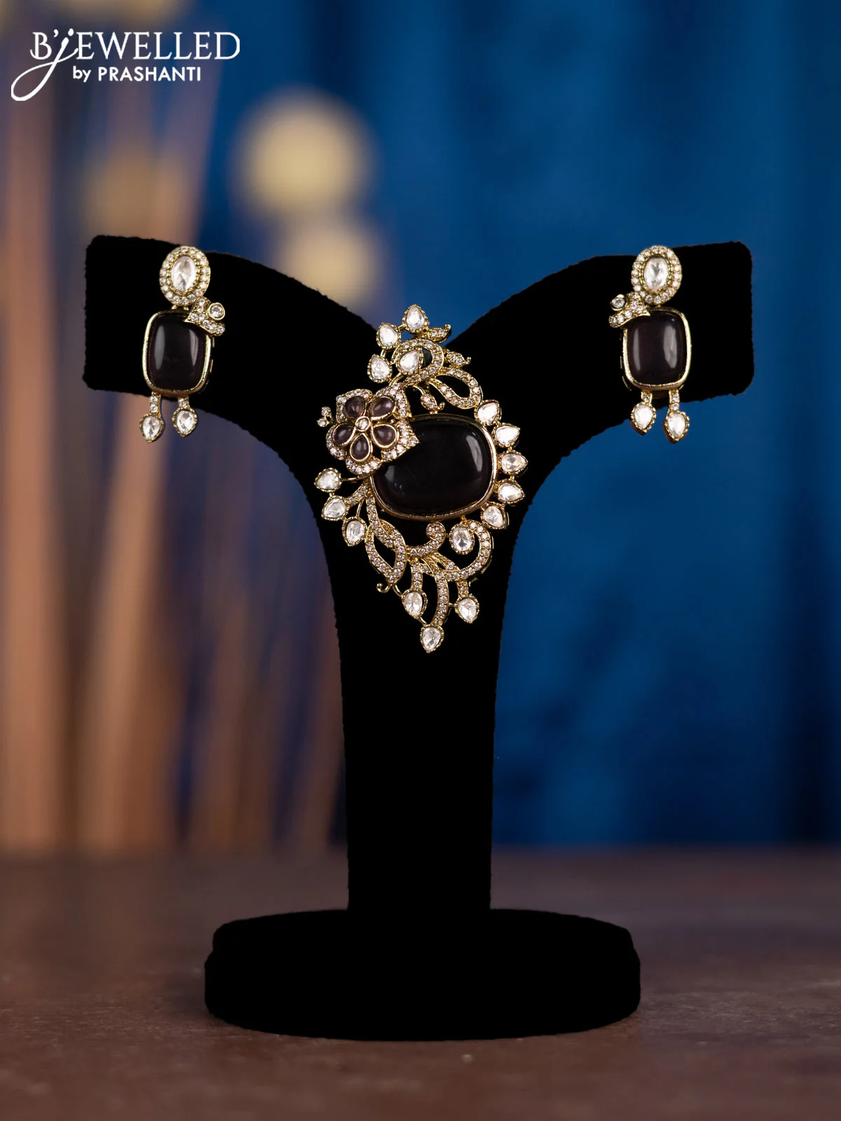 Pendant sets with purple & kundan and cz stones in victorian finish