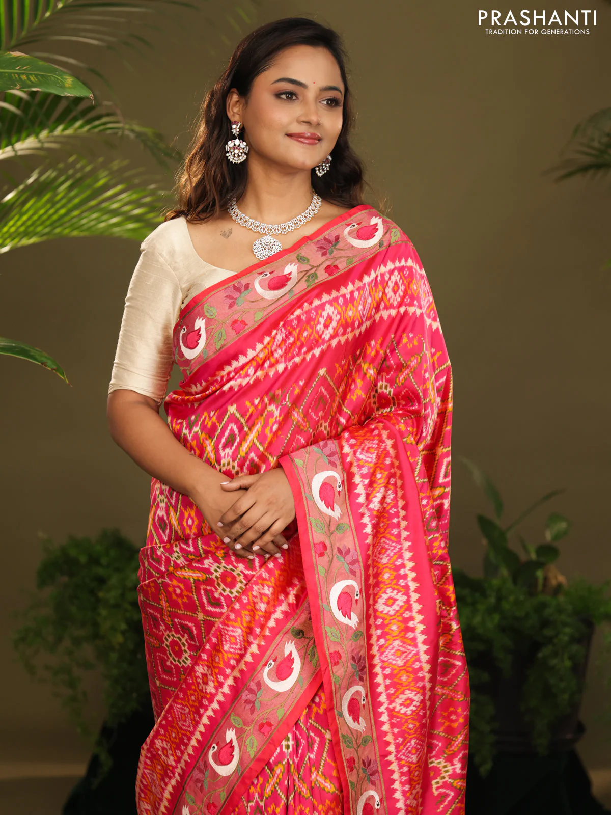 Pink Pochampally Silk saree with Border Embroidery - Image 3