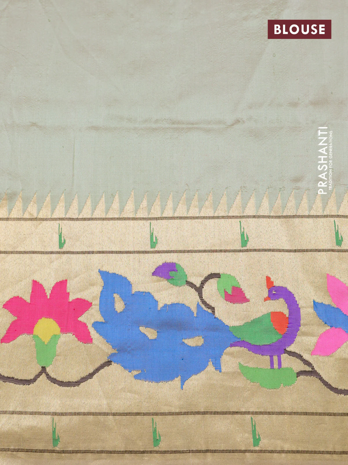 Pista green banarasi organza silk saree with paithani style border & embroidery - Image 5