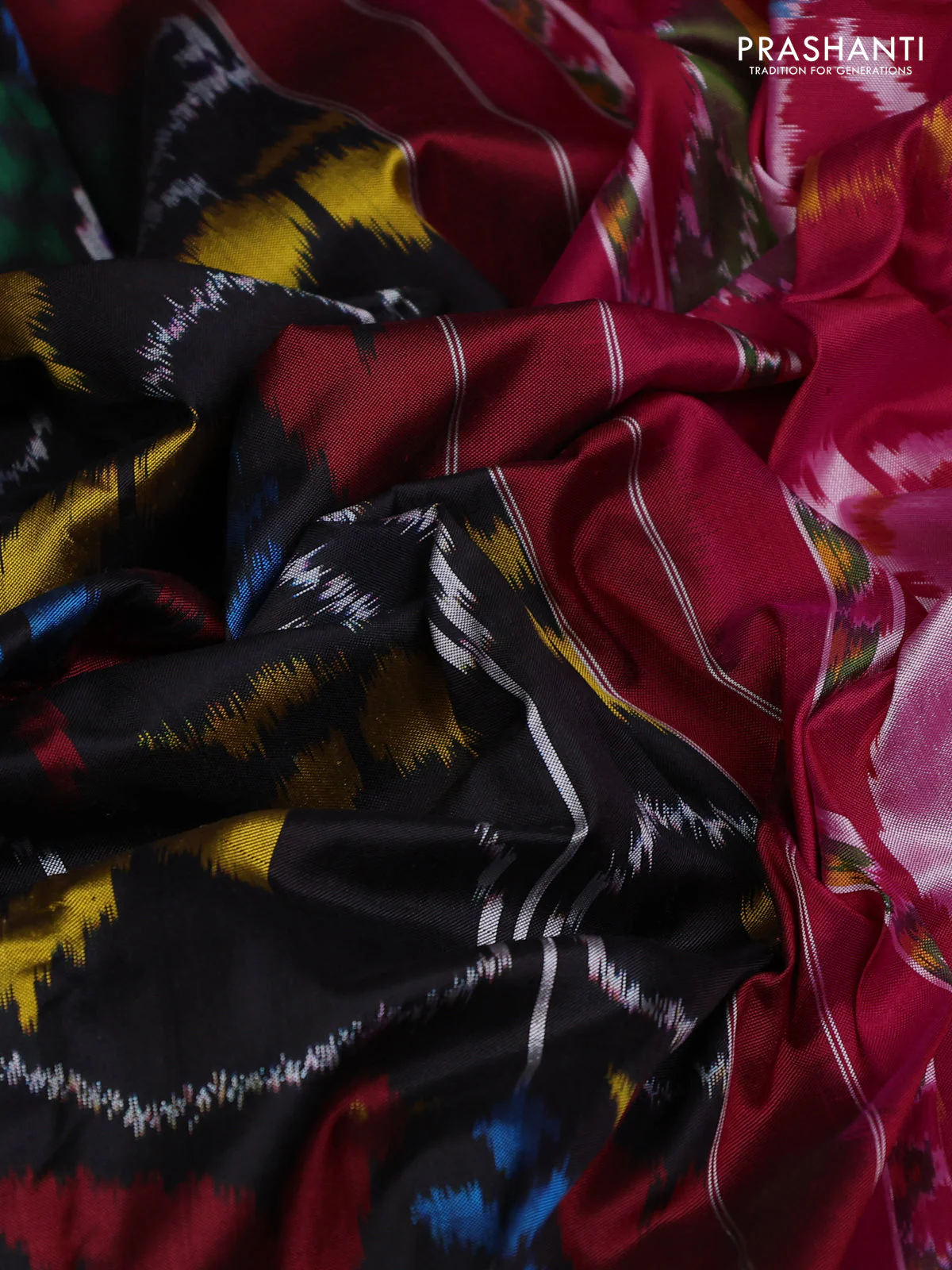 Pochampally silk saree black and pink with allover patola weaves and rettapet border - Image 3