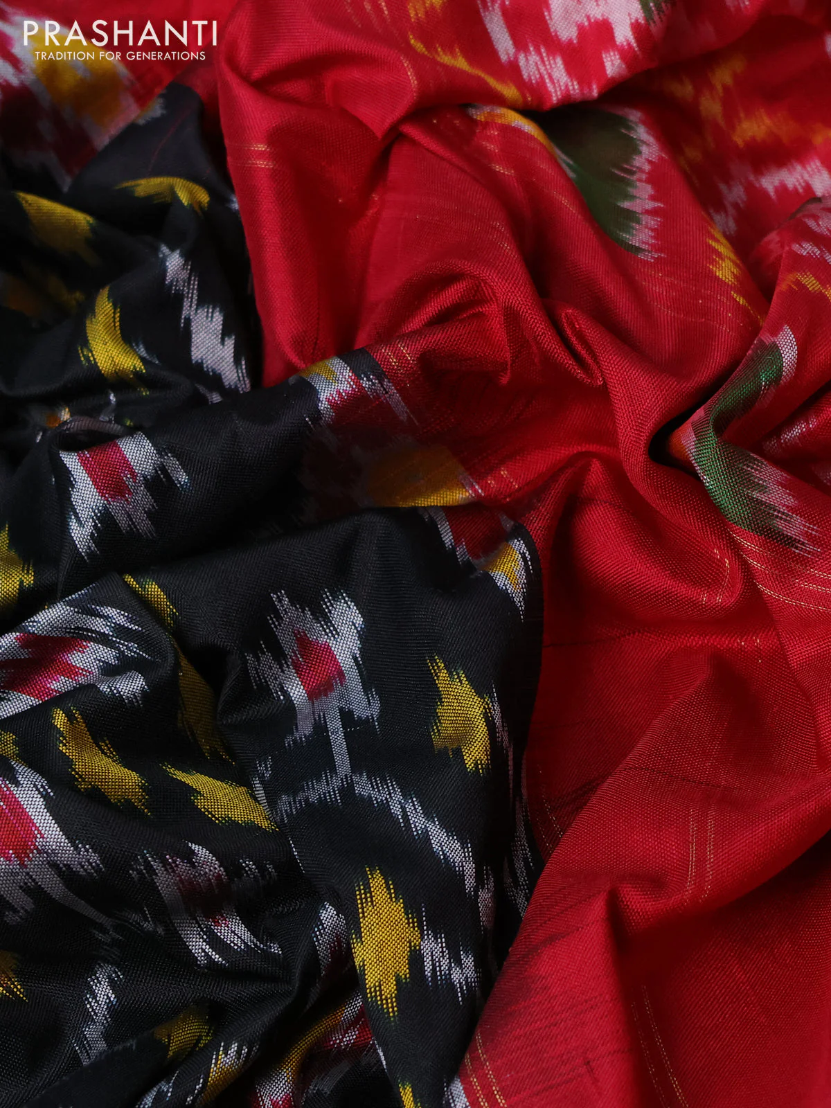 Pochampally silk saree black and pink with allover ikat weaves and temple design long zari woven border - Image 3