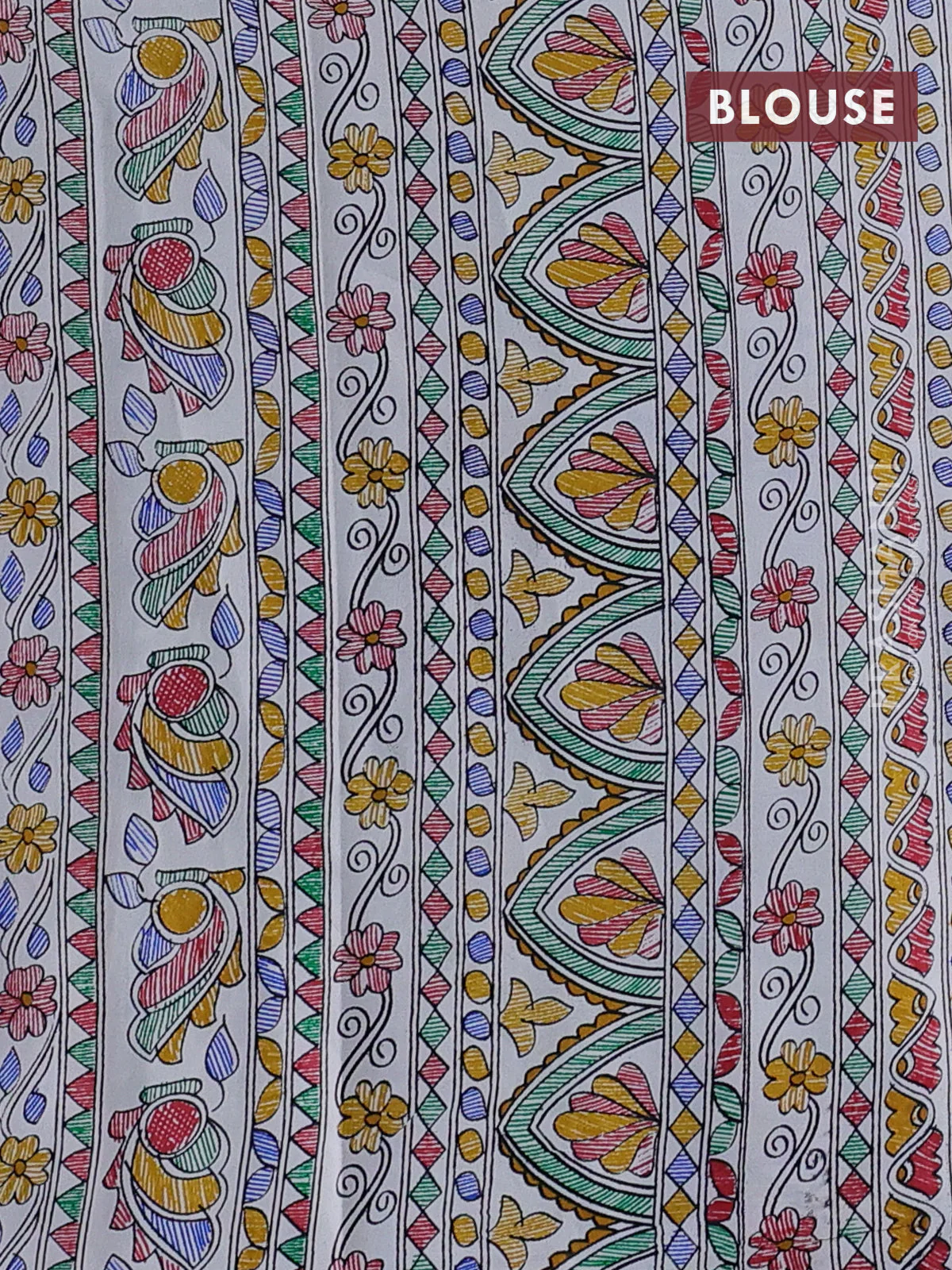 Pochampally silk saree blue and cream with allover ikat woven buttas and madhubani prints - Image 4