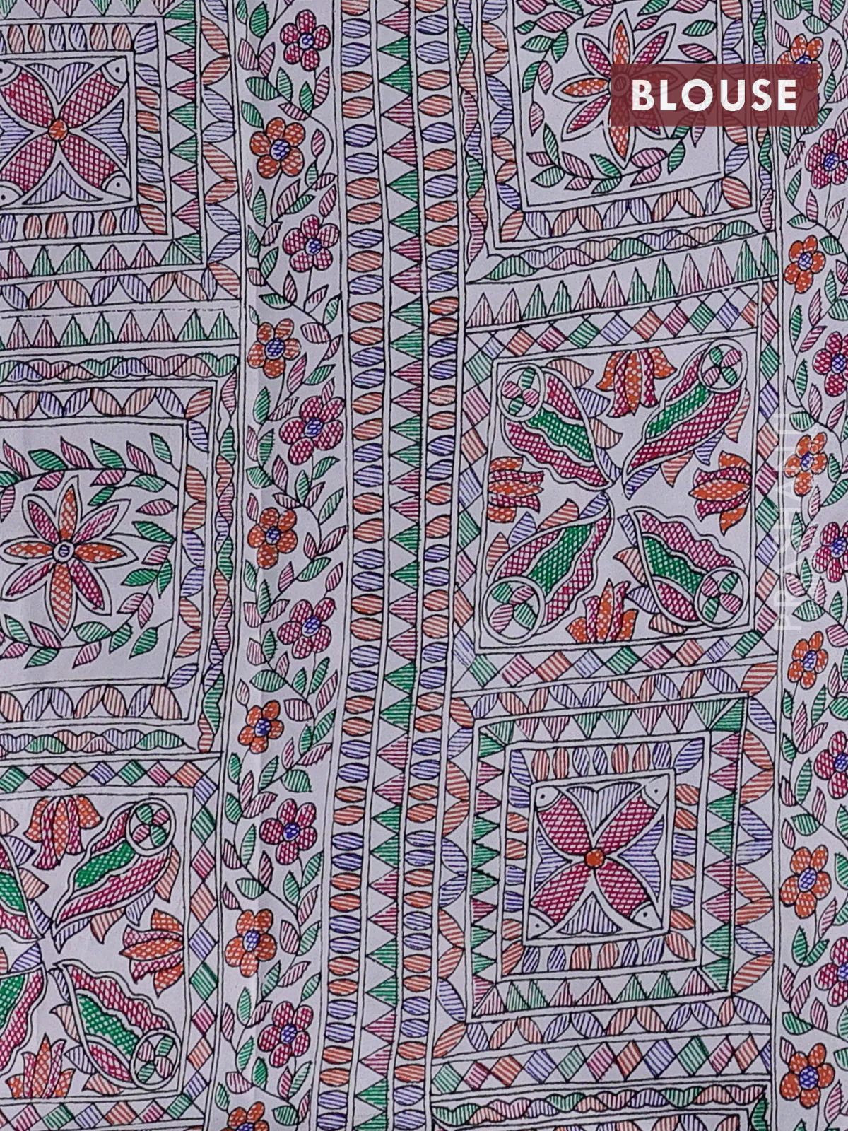 Pochampally silk saree blue and cream with allover ikat woven buttas and madhubani prints - Image 4