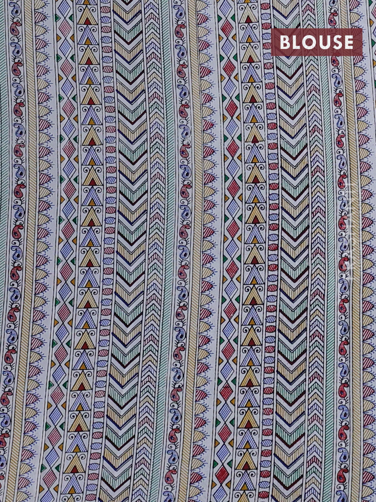 Pochampally silk saree blue and cream with allover ikat woven buttas and madhubani prints - Image 4
