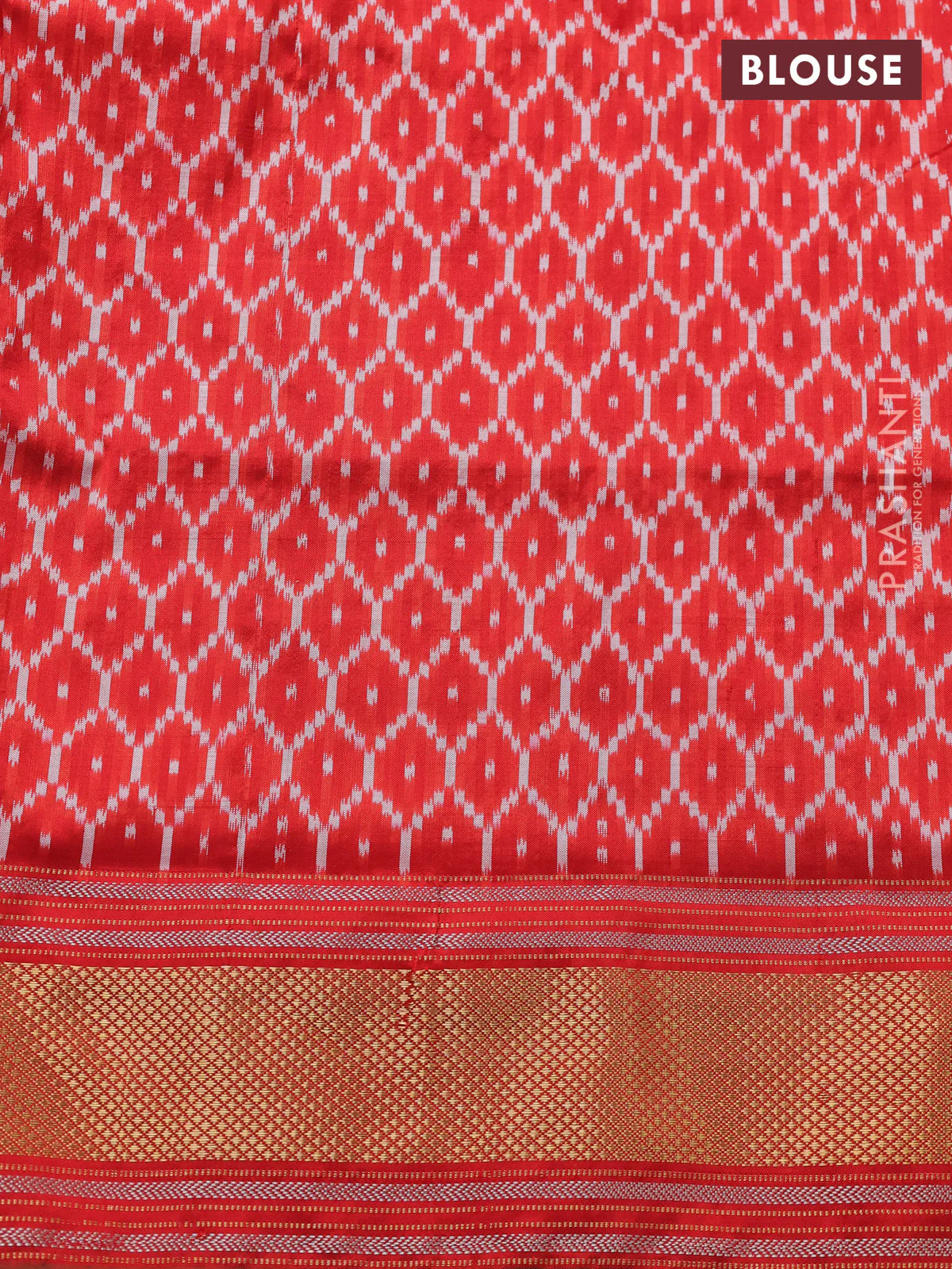 Pochampally silk saree blue and orange with plain body andlong ikat woven zari border - Image 4
