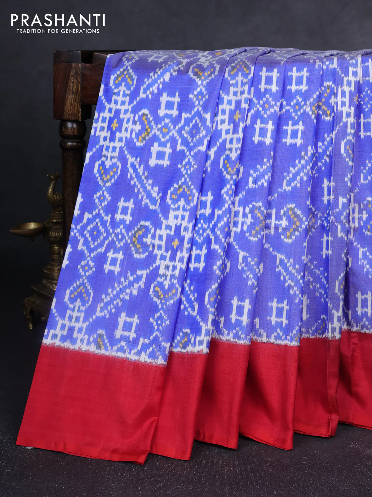 Pochampally silk saree blue and red with allover ikat weaves and simple border