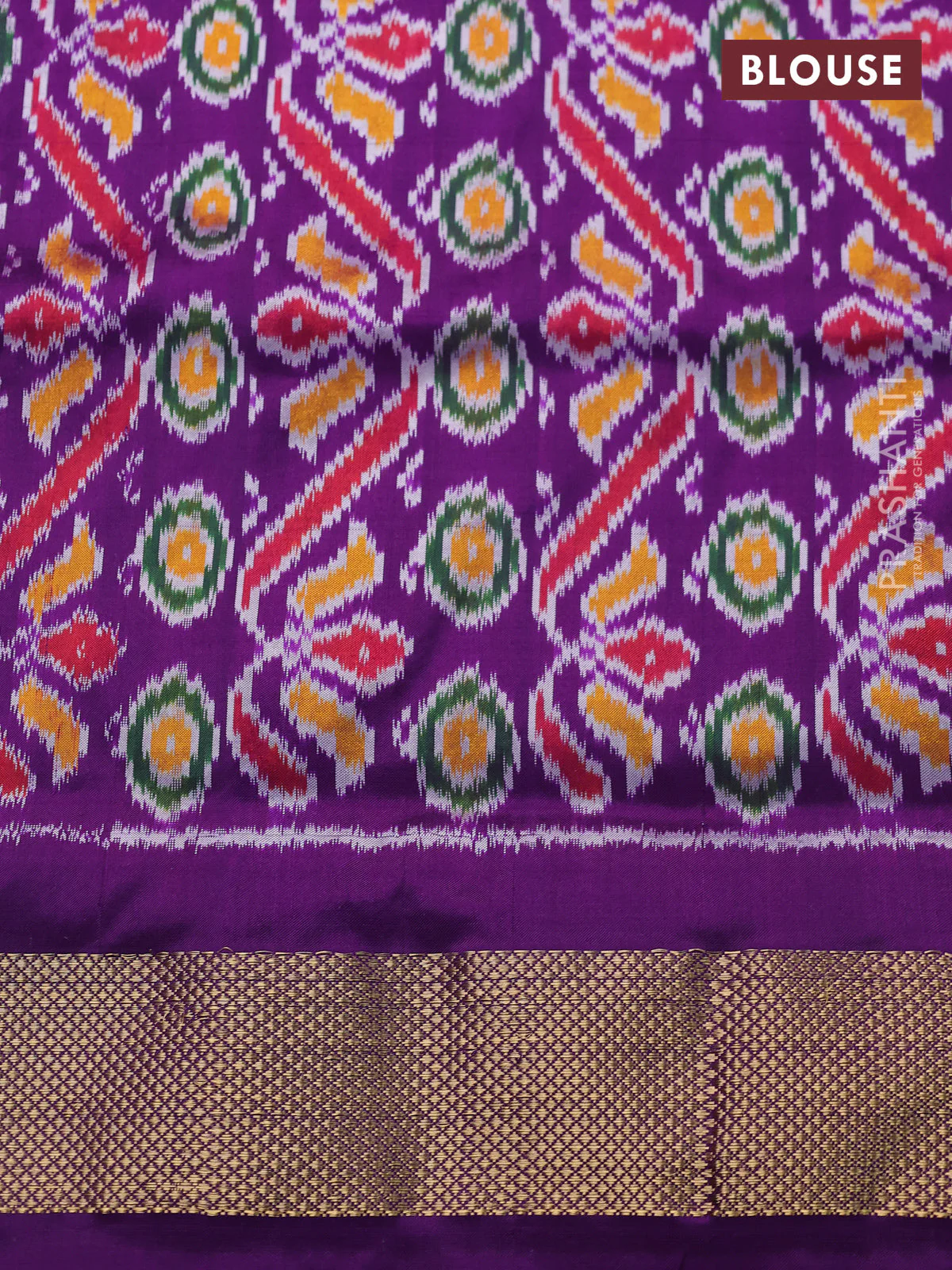 Pochampally silk saree blue off white and purple with allover zig zag ikat weaves and long ikat woven zari border - Image 4