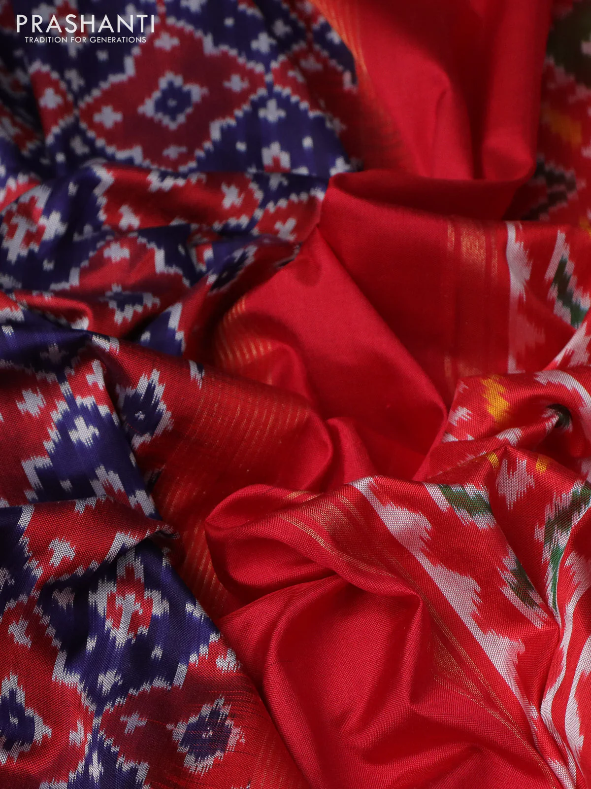 Pochampally silk saree dark blue and red with allover ikat weaves and zari woven border - Image 3