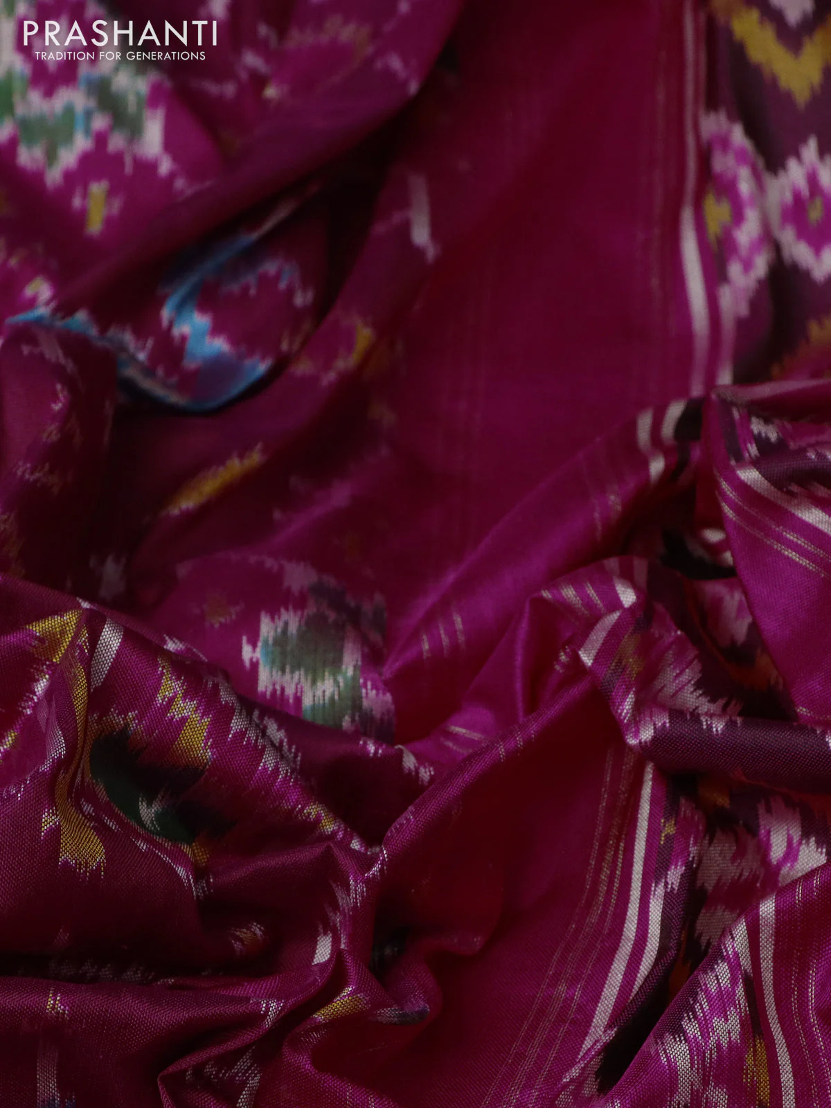 Pochampally silk saree dark magenta pink and pink with allover patola weaves and zari woven border - Image 3