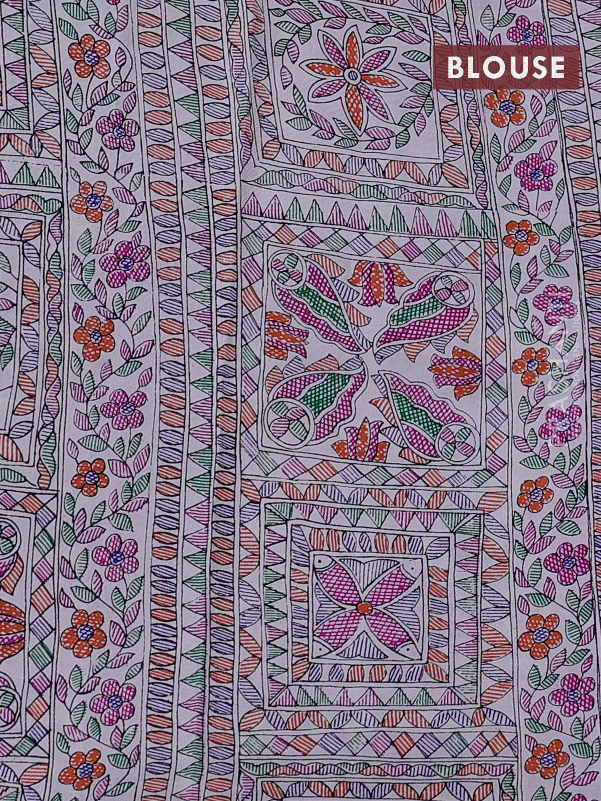 Pochampally silk saree dark pink and off white with allover ikat weaves and madhubani prints - Image 4