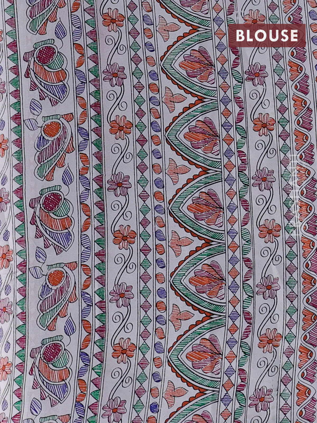 Pochampally silk saree deep maroon and cream with allover ikat woven buttas and madhubani prints - Image 6