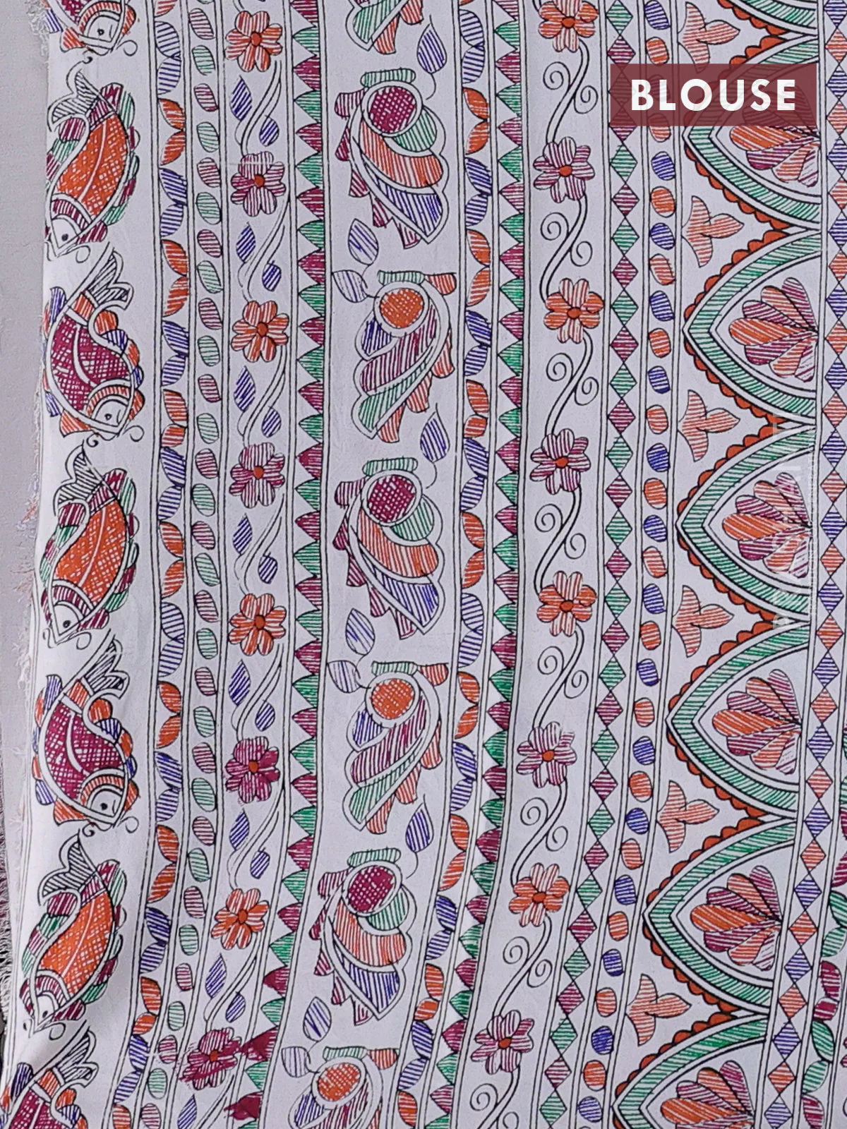 Pochampally silk saree deep maroon and cream with allover ikat woven buttas and madhubani prints - Image 4