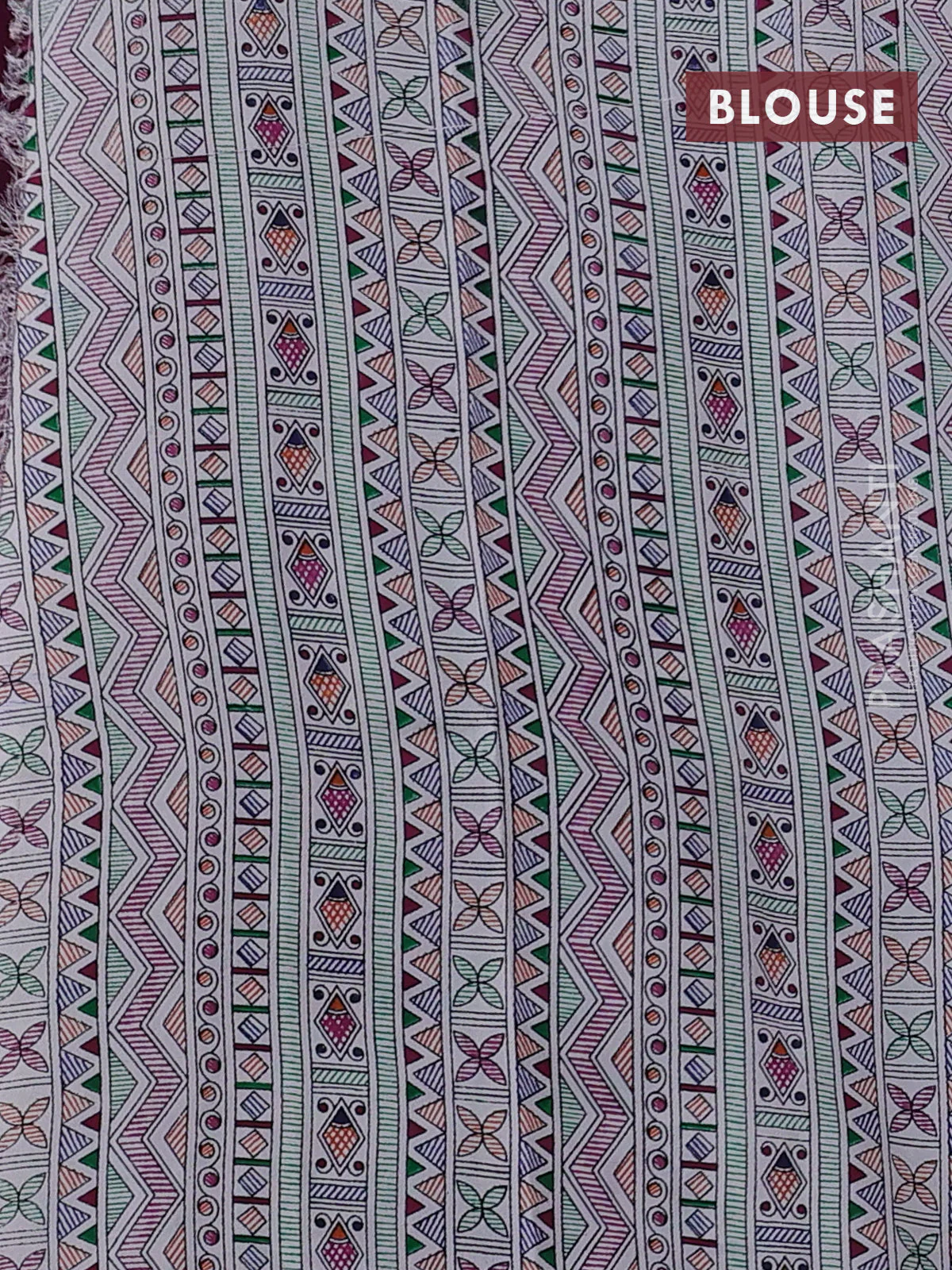 Pochampally silk saree deep purple and cream with allover ikat woven buttas and madhubani prints - Image 4