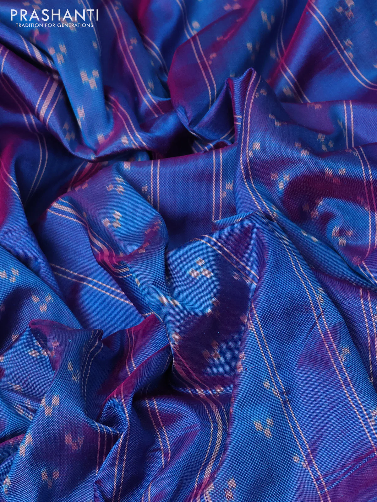 Pochampally silk saree dual shade of bluish pink with allover ikat butta weaves and long ikat woven simple border - Image 3