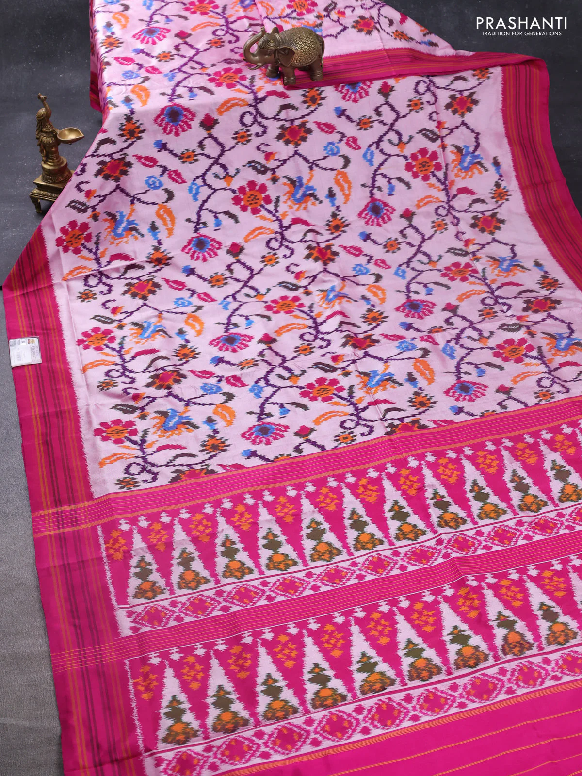 Pochampally silk saree dual shade of pink shade and pink with allover patola weaves and simple border - Image 2