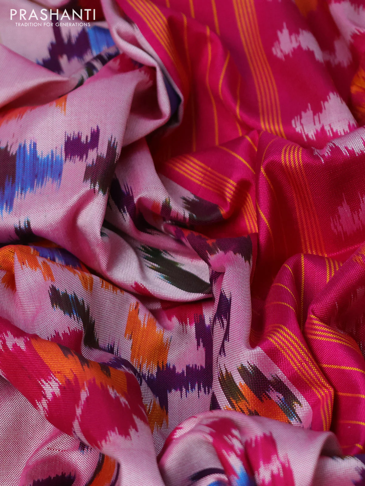 Pochampally silk saree dual shade of pink shade and pink with allover patola weaves and simple border - Image 3