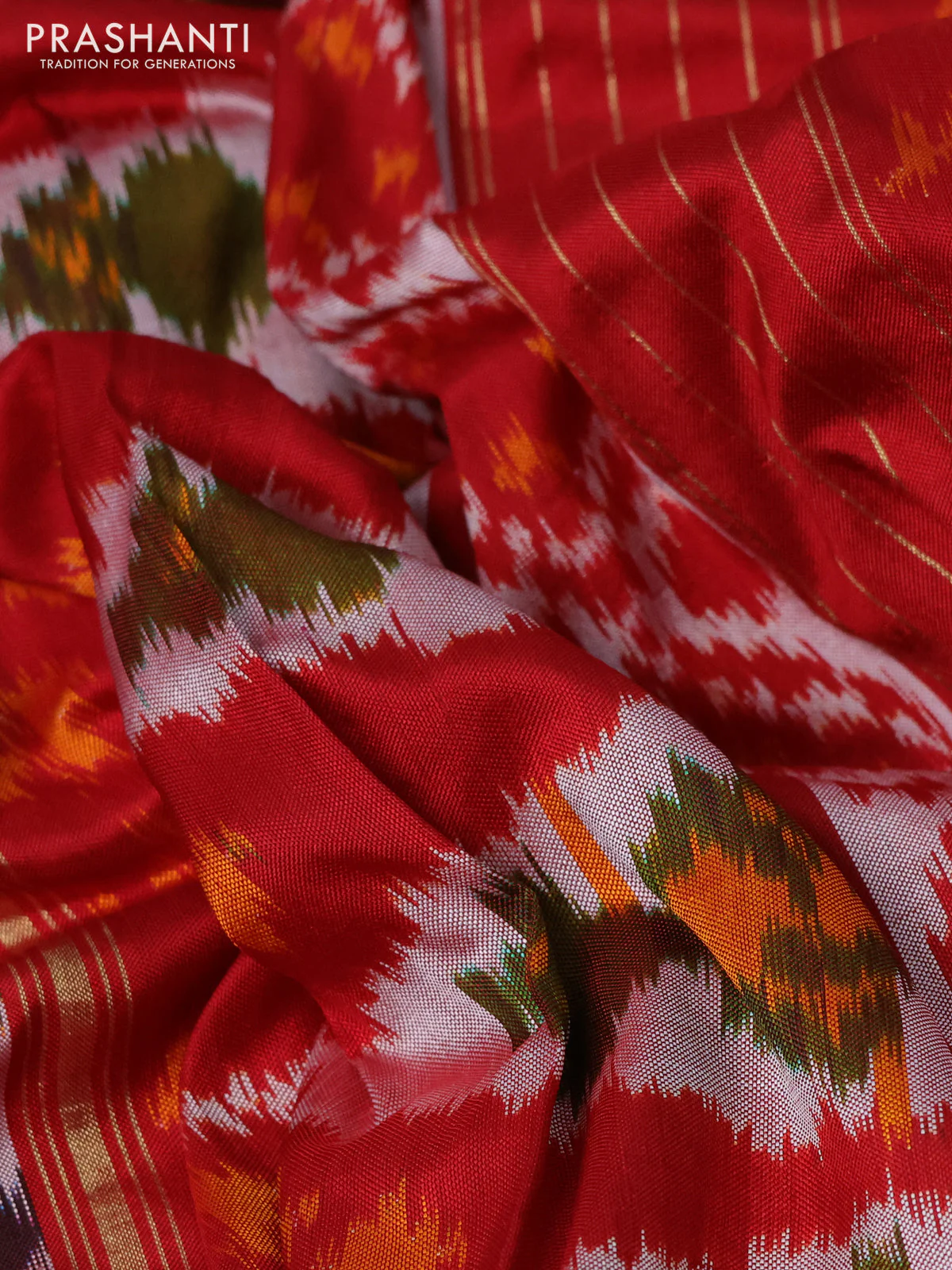 Pochampally silk saree dual shade of red shade and maroon with allover patola weaves and simple border - Image 3
