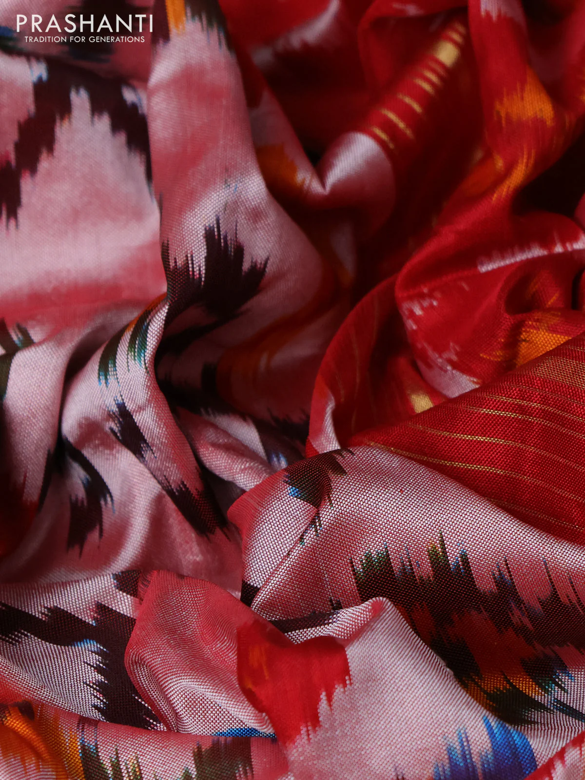 Pochampally silk saree dual shade of red shade and red with allover patola weaves and rettapet border - Image 3