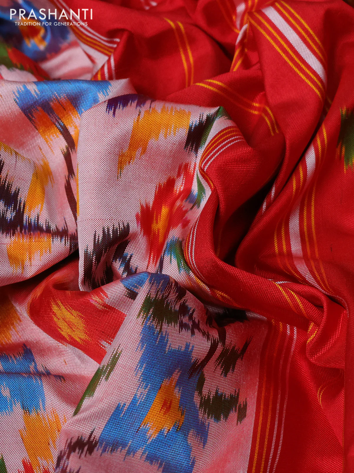 Pochampally silk saree dual shade of red shade and red with allover patola weaves and simple border - Image 3