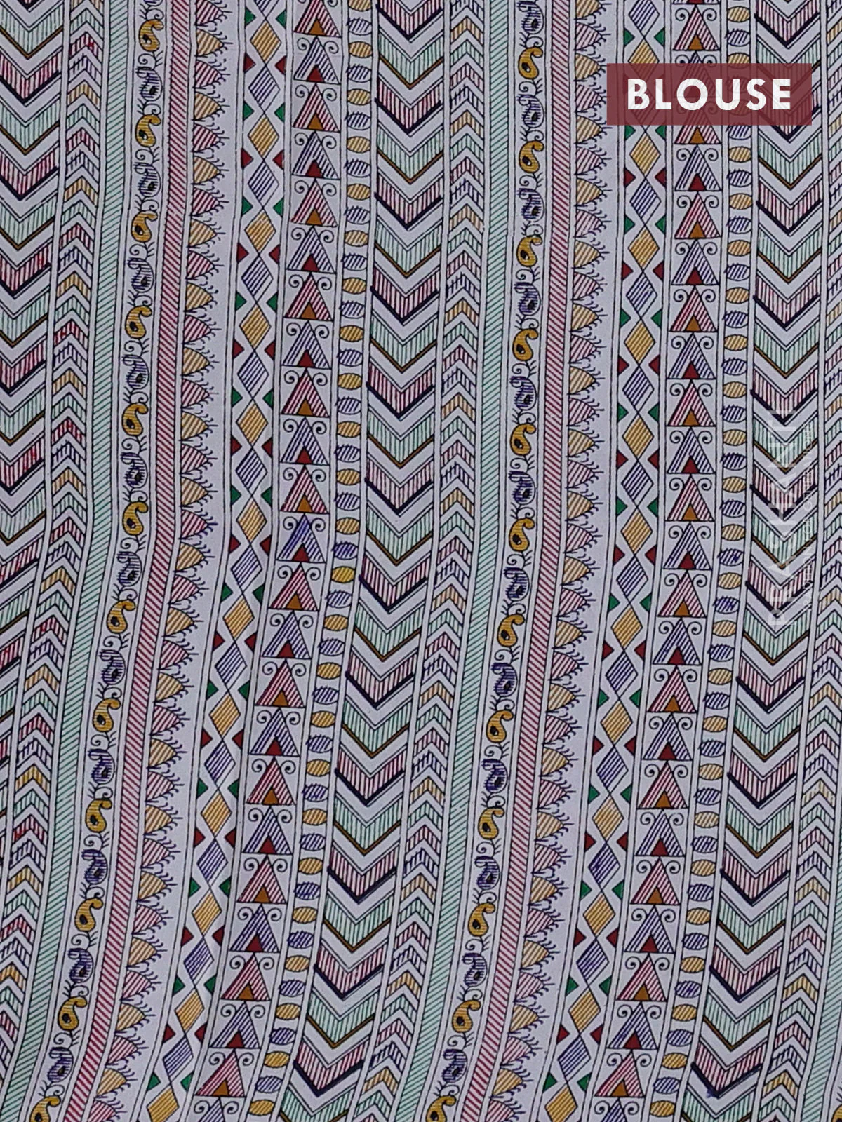Pochampally silk saree elephant grey and off white with allover ikat woven buttas and madhubani prints - Image 4