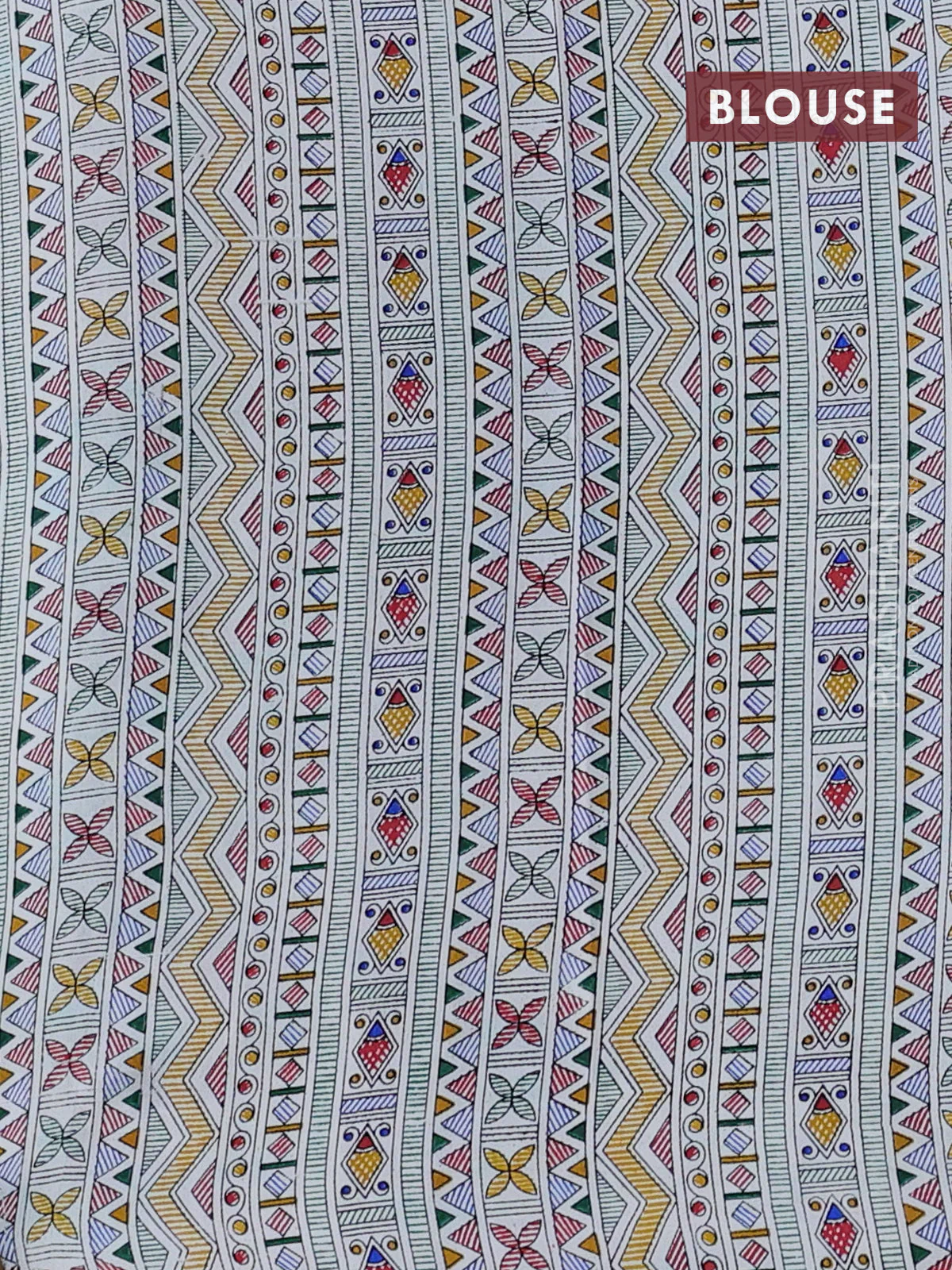 Pochampally silk saree green and off white with allover ikat woven buttas and madhubani prints - Image 4