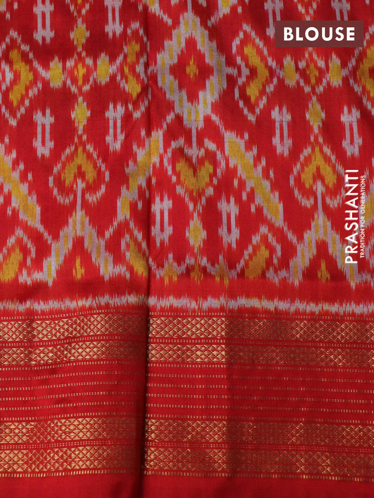 Pochampally silk saree green and red with allover ikat weaves and long ikat woven zari border - Image 4