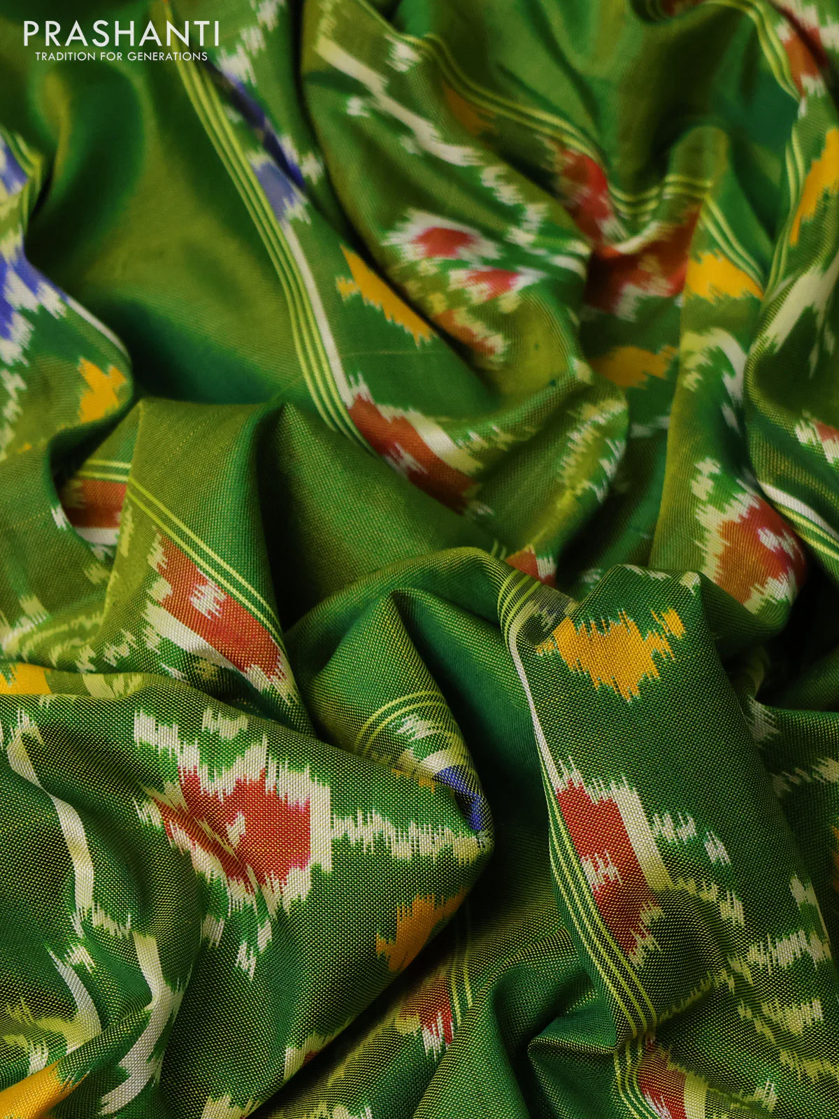 Pochampally silk saree green with allover ikat weaves and simple border - Image 3