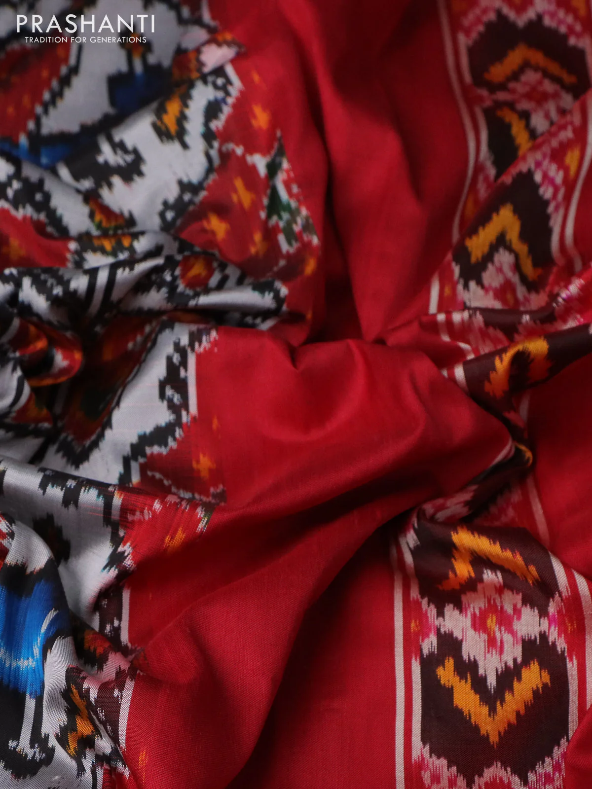Pochampally silk saree grey and maroon with allover patola weaves and rettapet woven border - Image 3