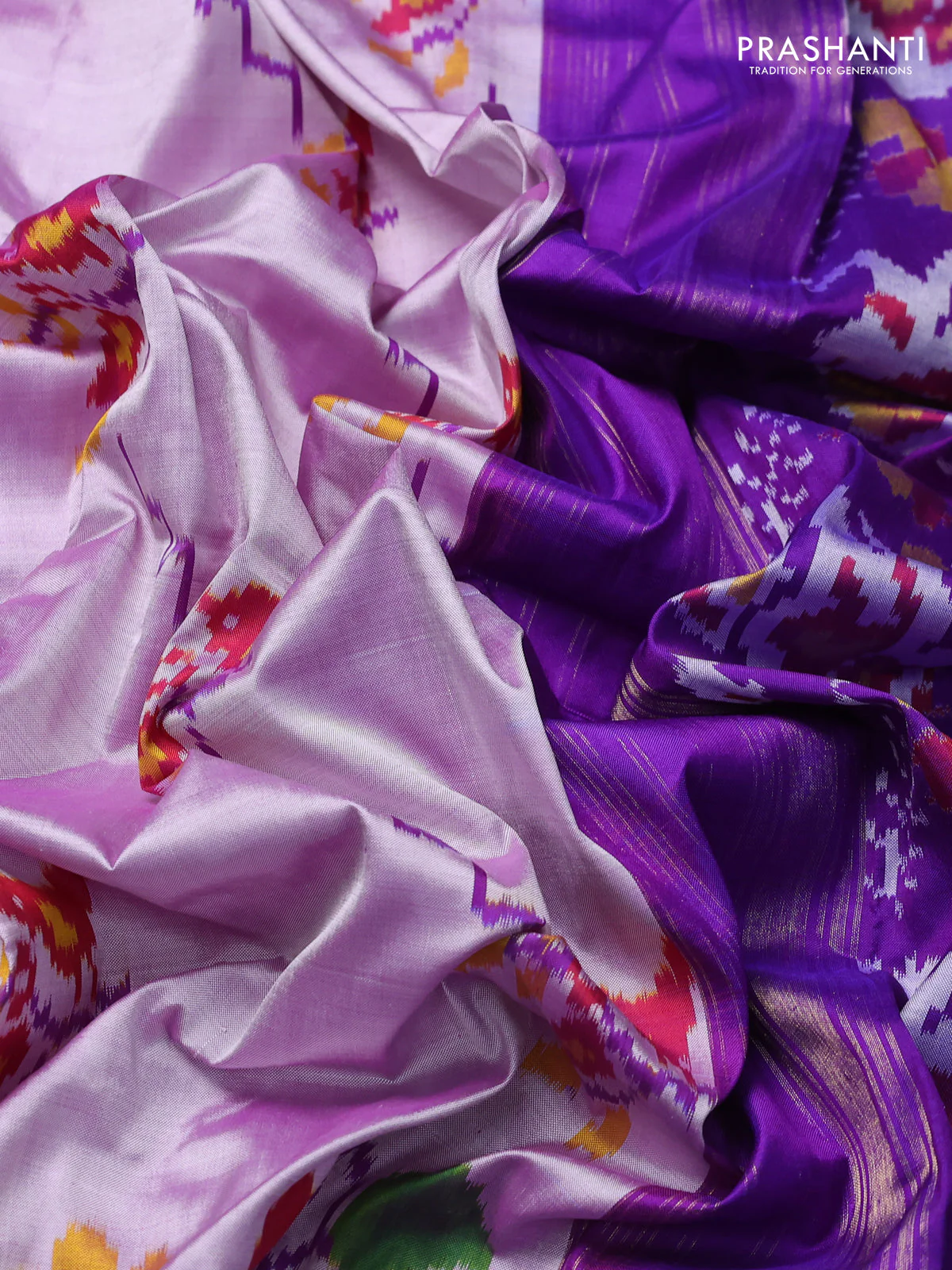 Pochampally silk saree lavender and purple with allover ikat weaves and zari woven border - Image 3