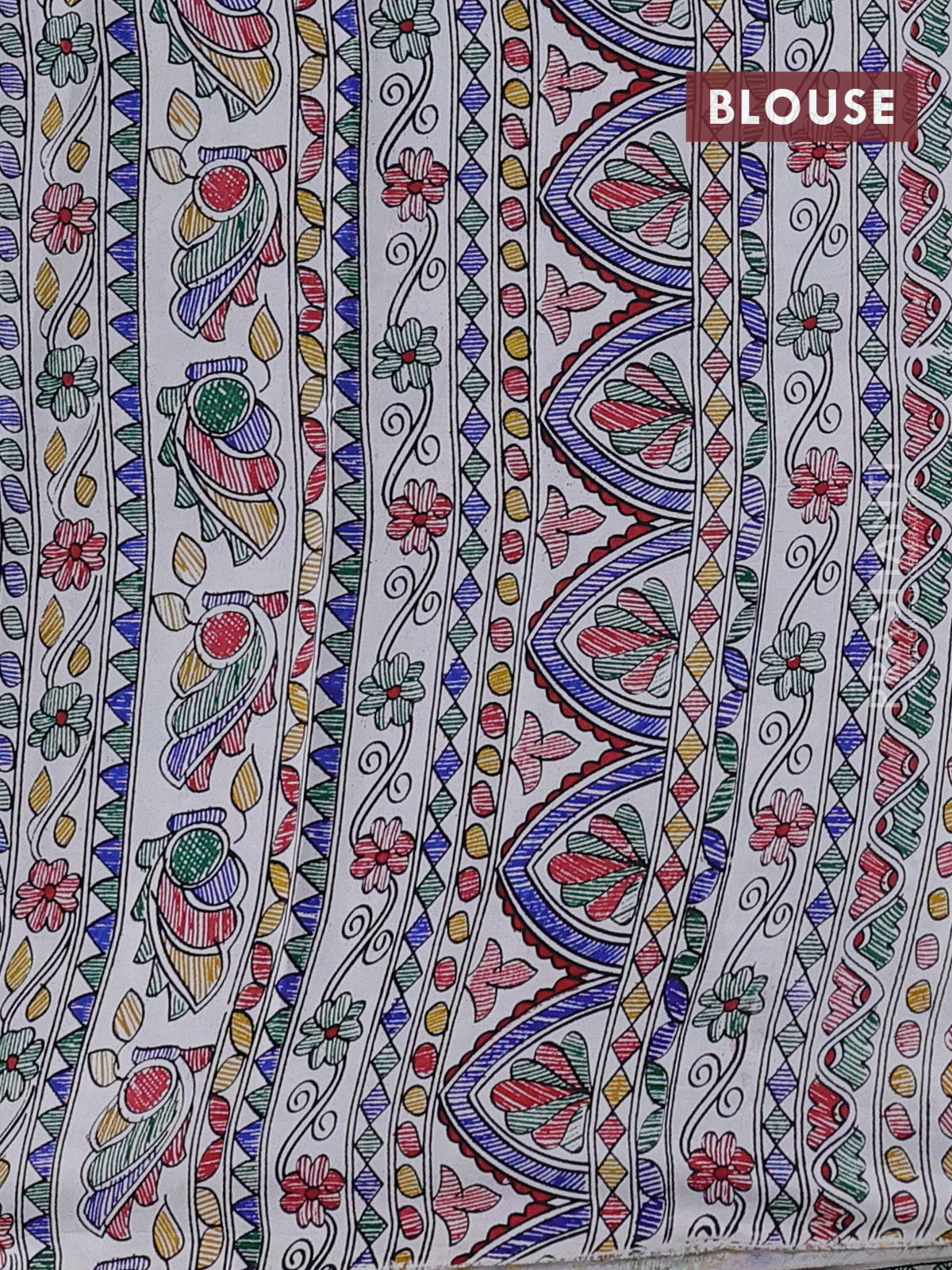 Pochampally silk saree light green and cream with allover ikat woven buttas and madhubani prints - Image 4