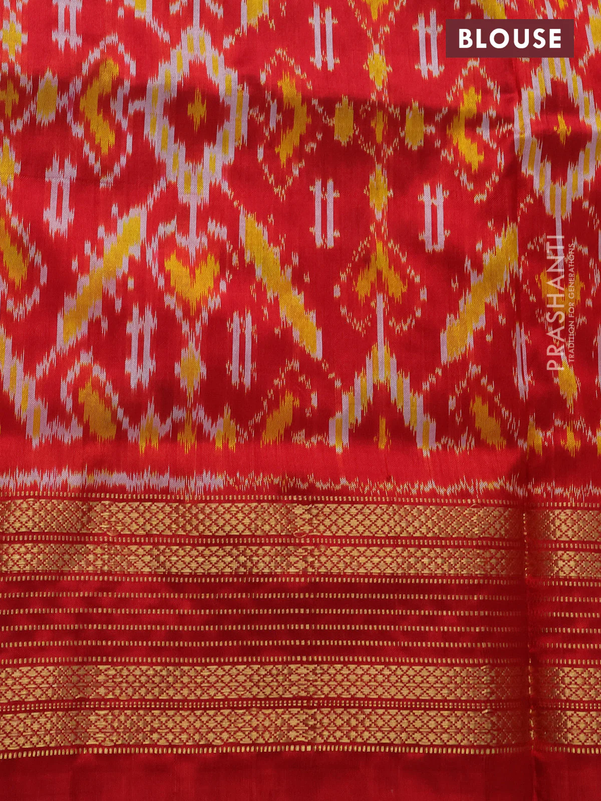 Pochampally silk saree navy blue and red with allover ikat prints and zari woven border - Image 4