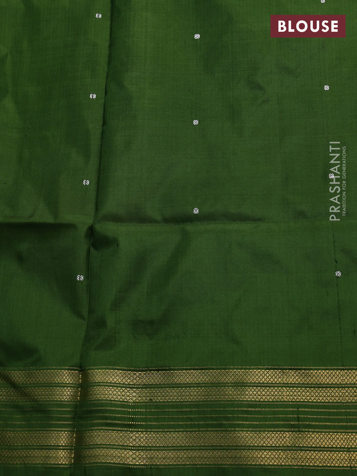 Pochampally silk saree navy blue and sap green with allover thread woven buttas and long ikat woven zari border - Image 4