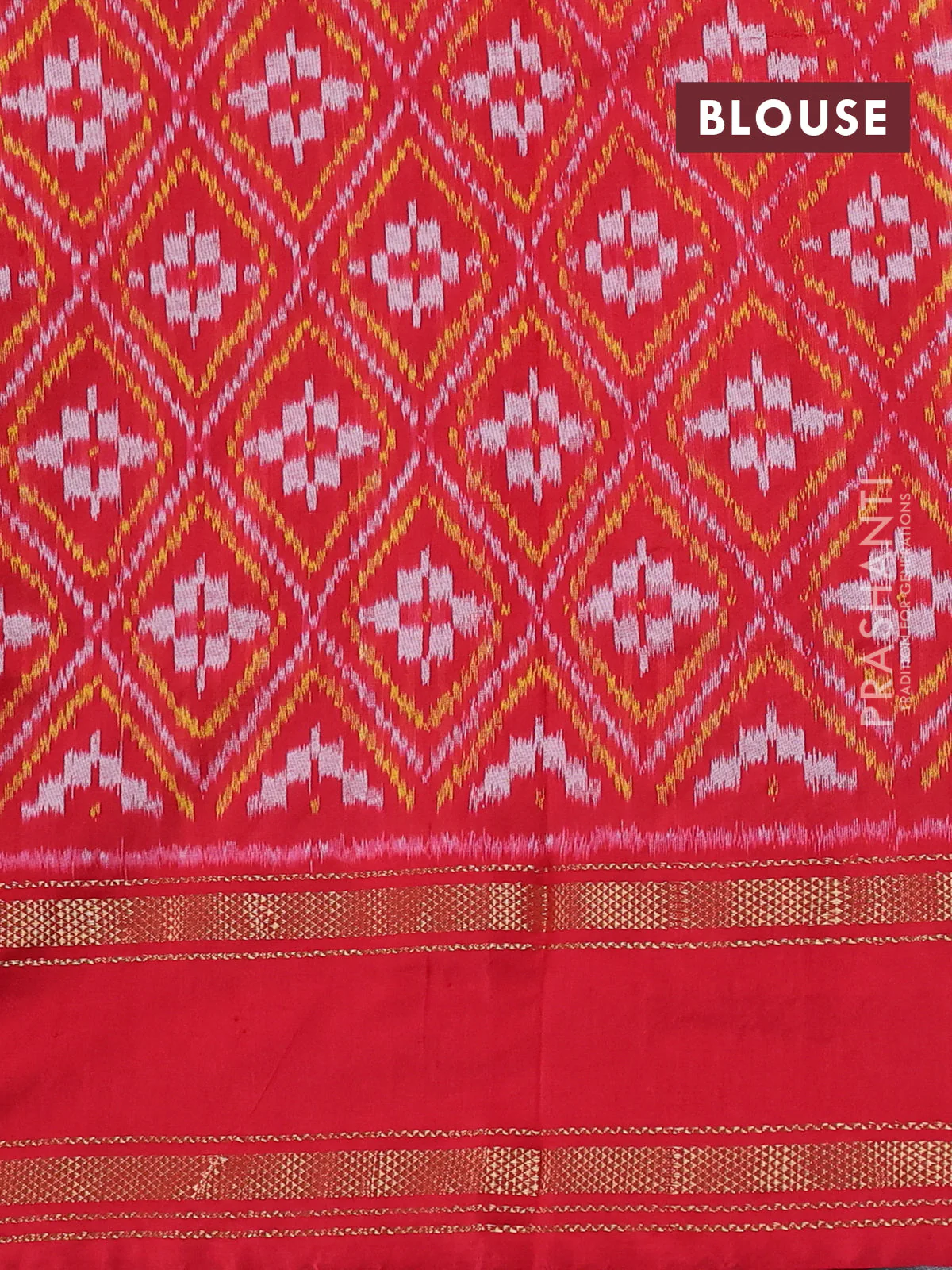 Pochampally silk saree pastel green and red with plain body and temple design rettapet zari woven border - Image 4