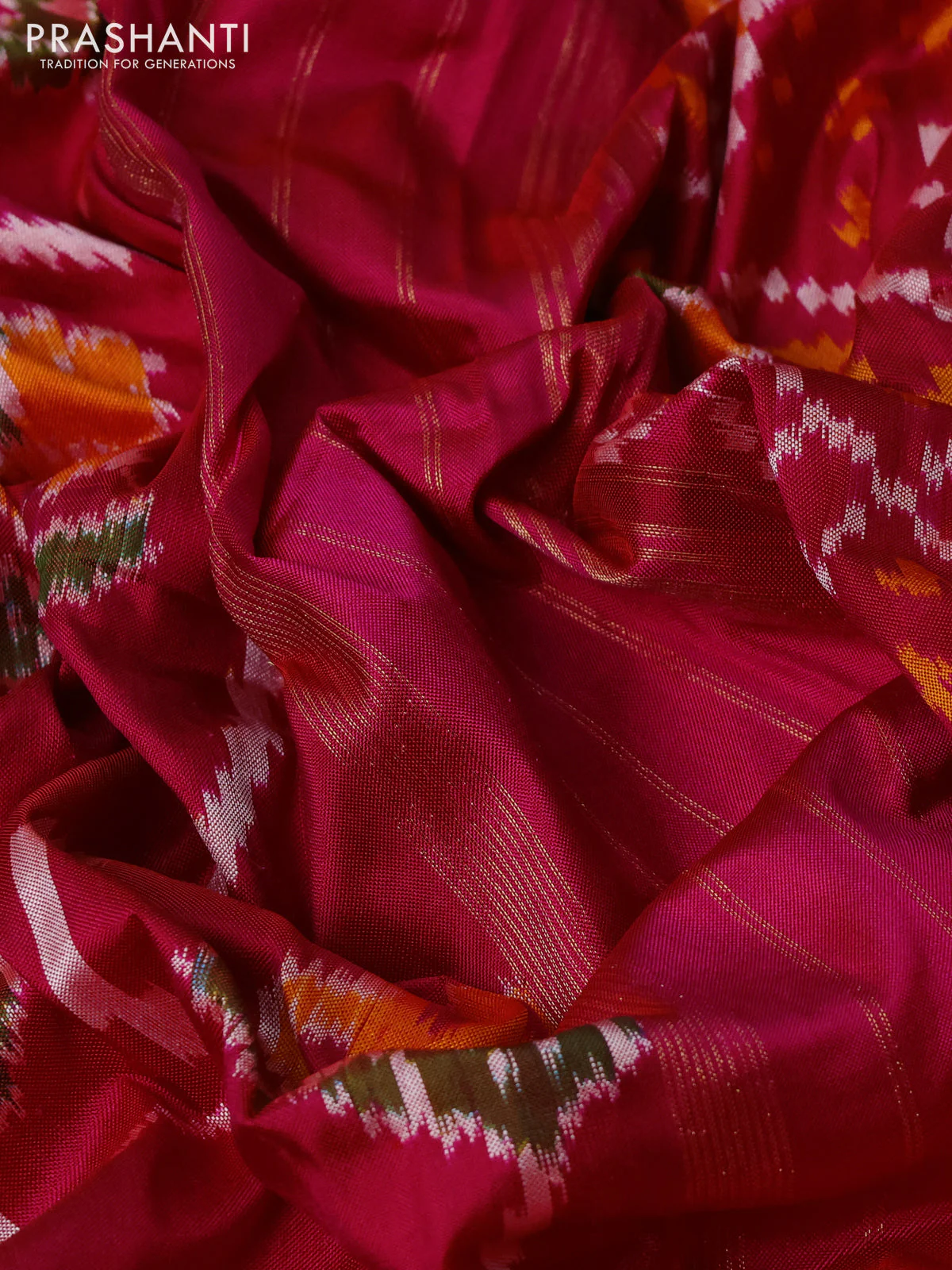 Pochampally silk saree pink and green with allover patola weaves and zari woven border - Image 3