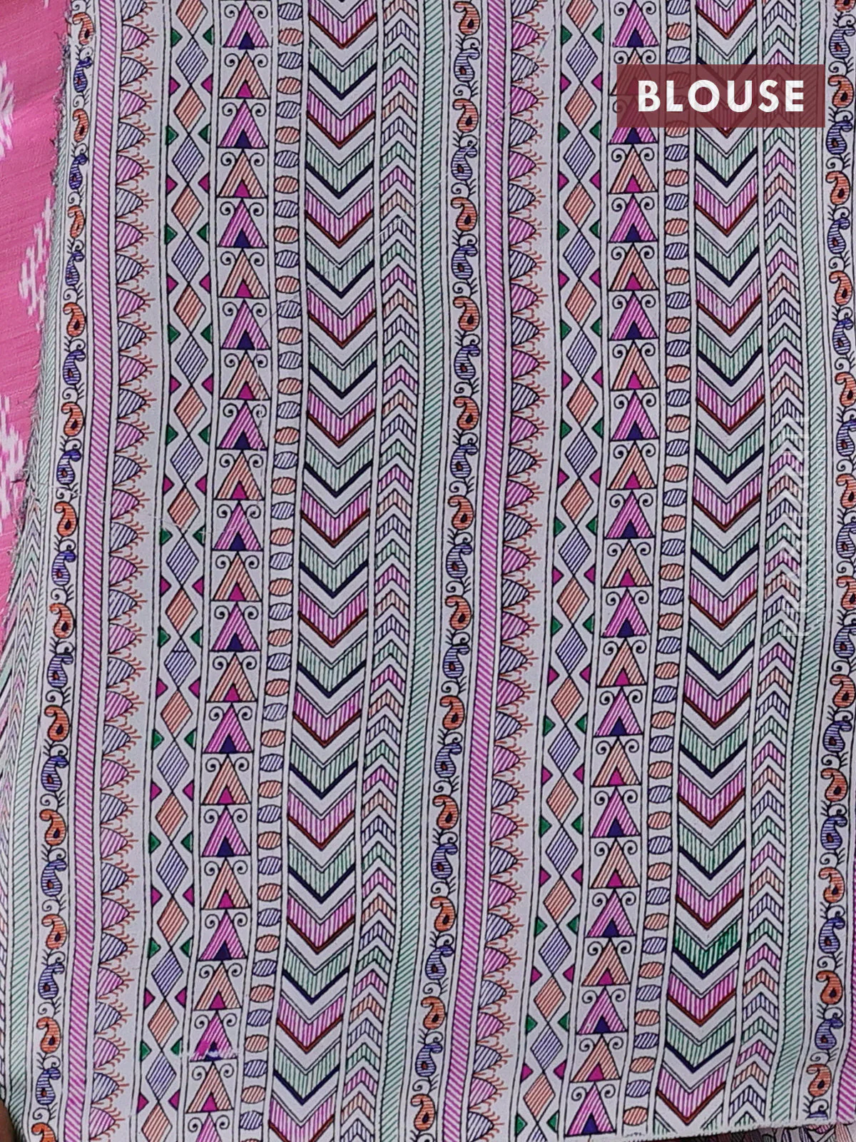 Pochampally silk saree pink shade and cream with allover ikat woven buttas and madhubani prints - Image 4