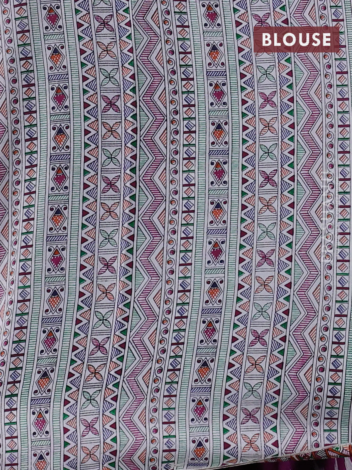 Pochampally silk saree purple and cream with allover ikat woven buttas and madhubani prints - Image 4