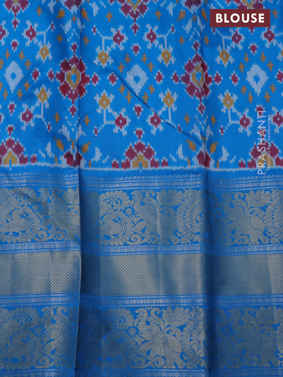 Pochampally silk saree purple and cs blue with allover ikat weaves and long zari woven border - Image 3