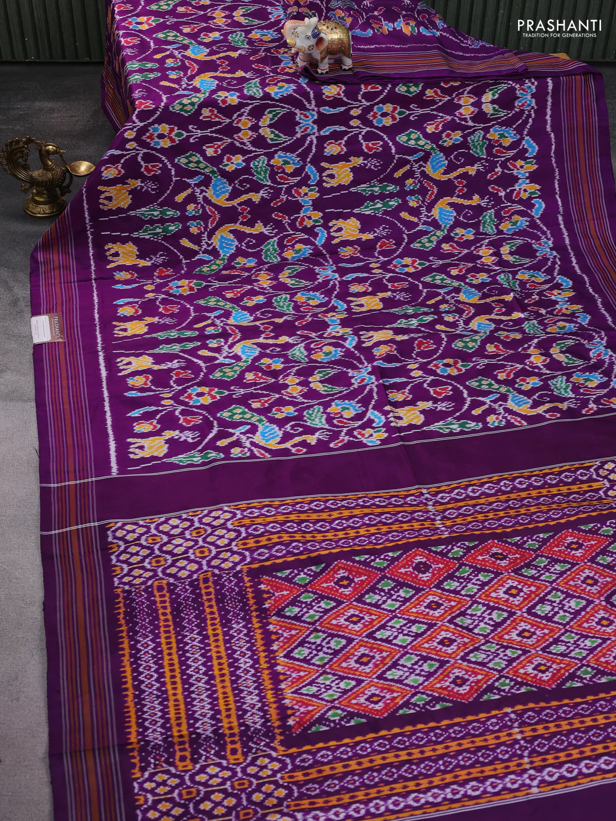 Pochampally silk saree purple with allover patola weaves and simple border - Image 2