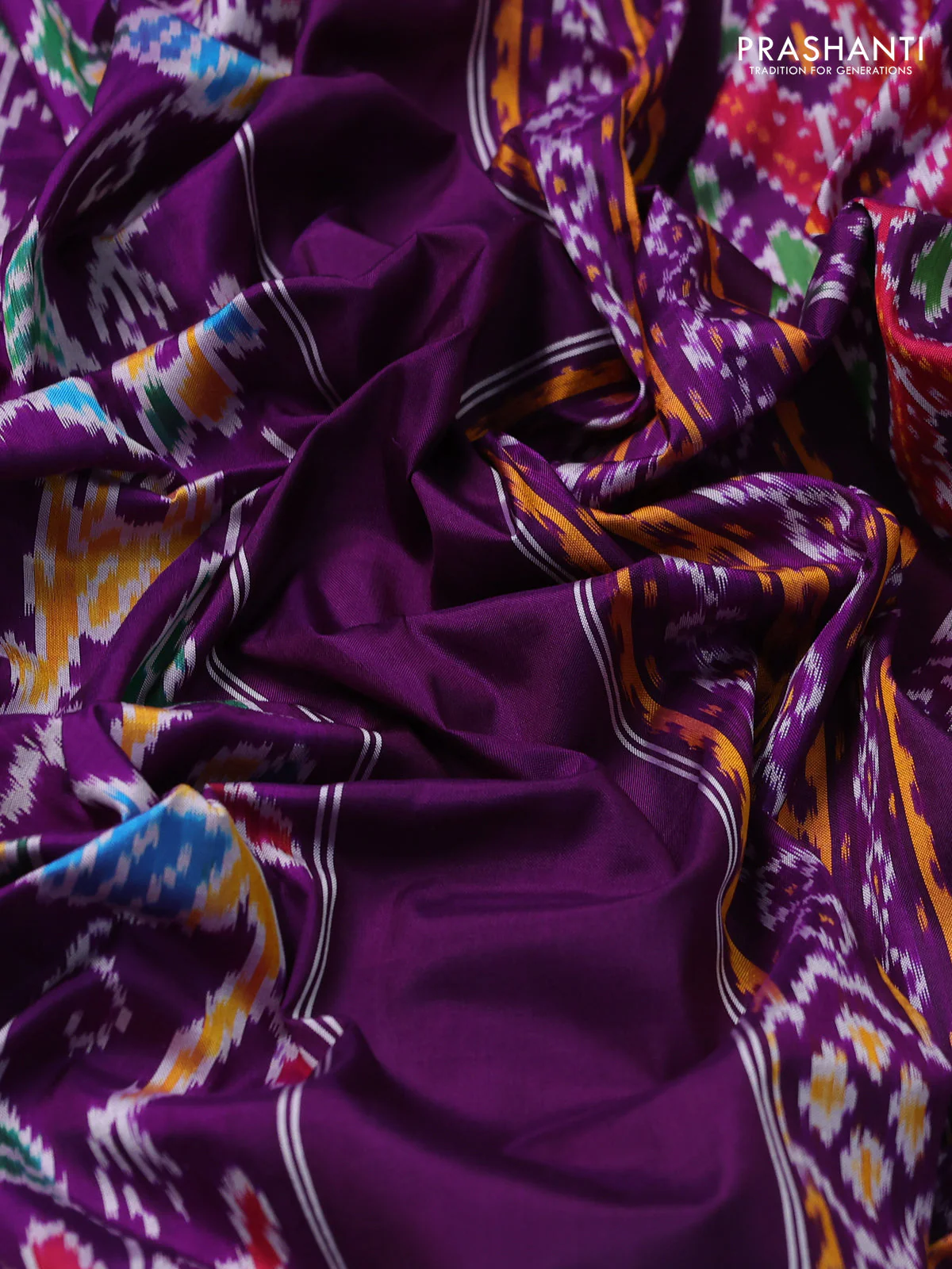 Pochampally silk saree purple with allover patola weaves and simple border - Image 3