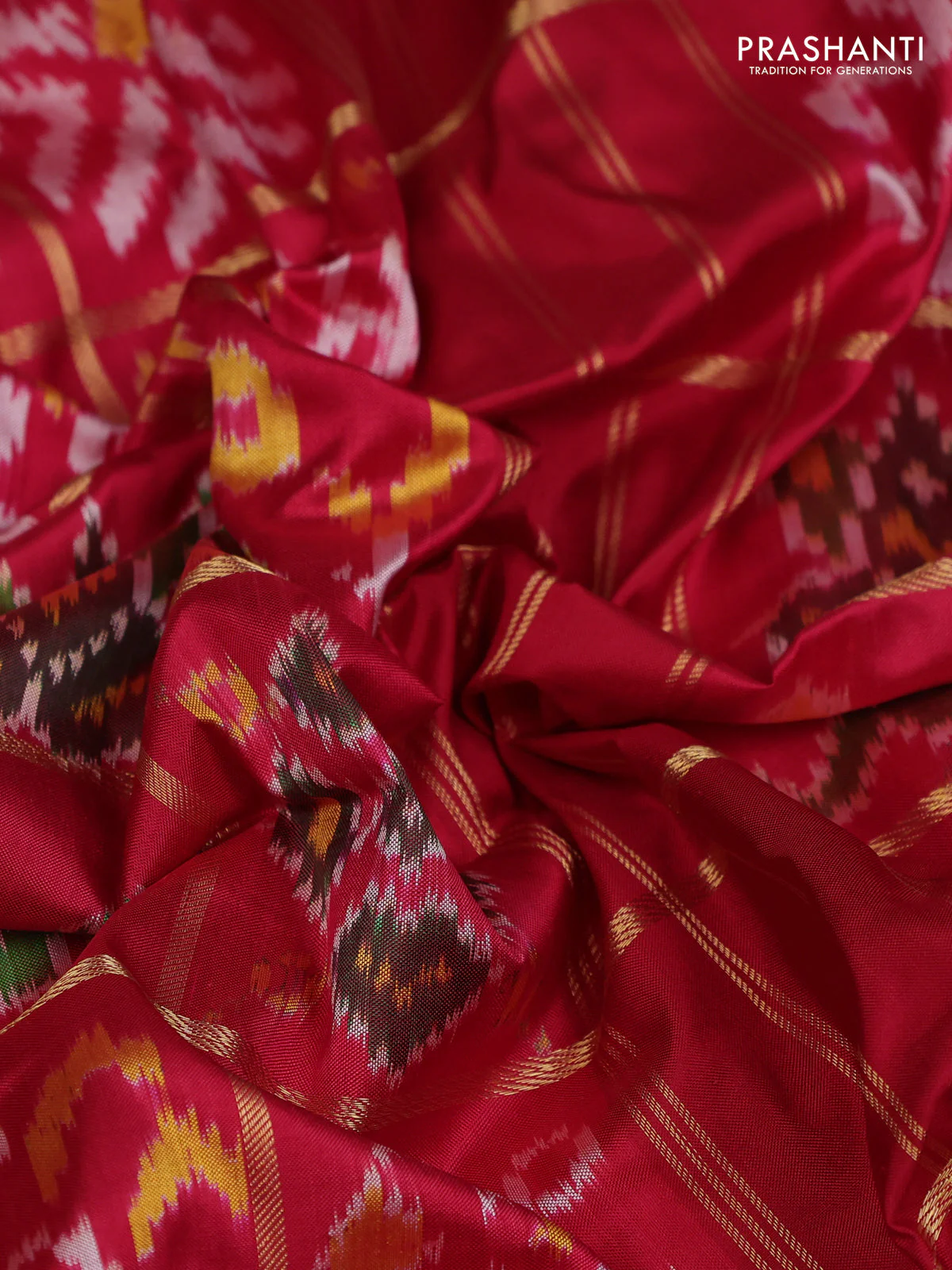 Pochampally silk saree red with allover zari checks & ikat weaves and zari woven border - Image 3